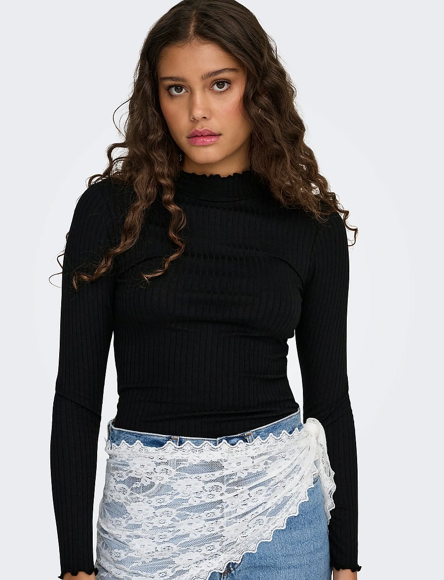 JDY - JDYFRANSISKA LIFE L/S HI-NCK TOP JR NOOS - langærmede toppe - black - 5