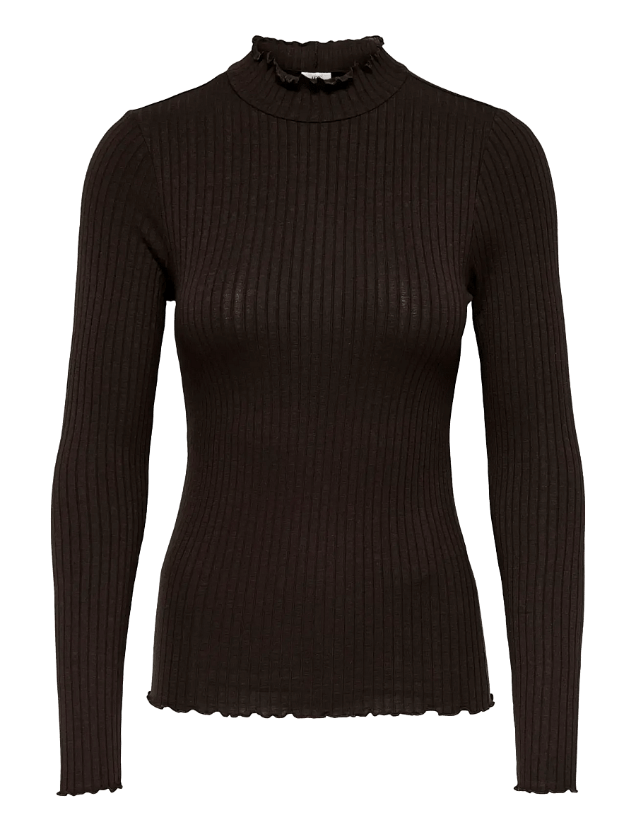 JDY - JDYFRANSISKA LIFE L/S HI-NCK TOP JR NOOS - langärmlige tops - black coffee - 1
