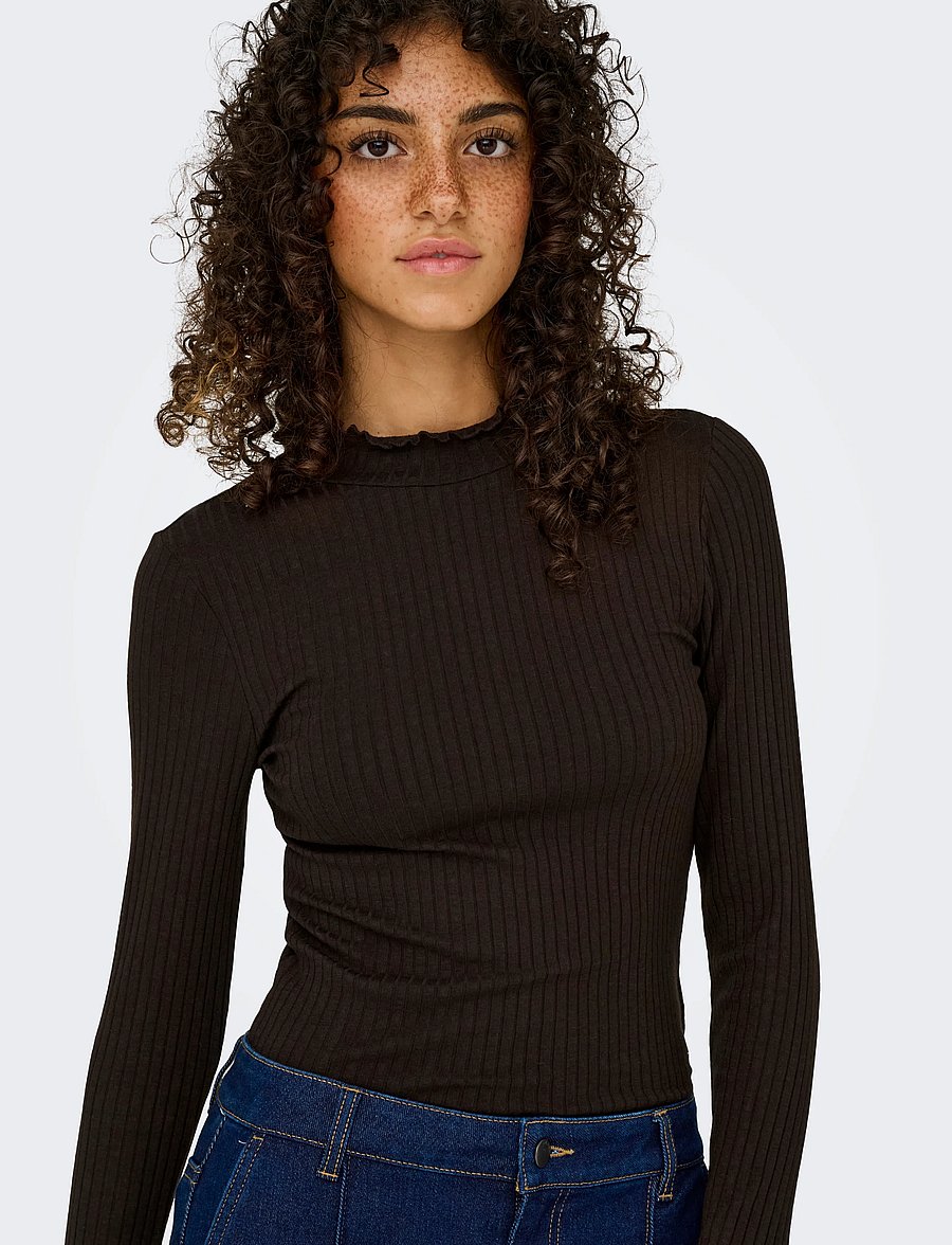 JDY - JDYFRANSISKA LIFE L/S HI-NCK TOP JR NOOS - langärmlige tops - black coffee - 5