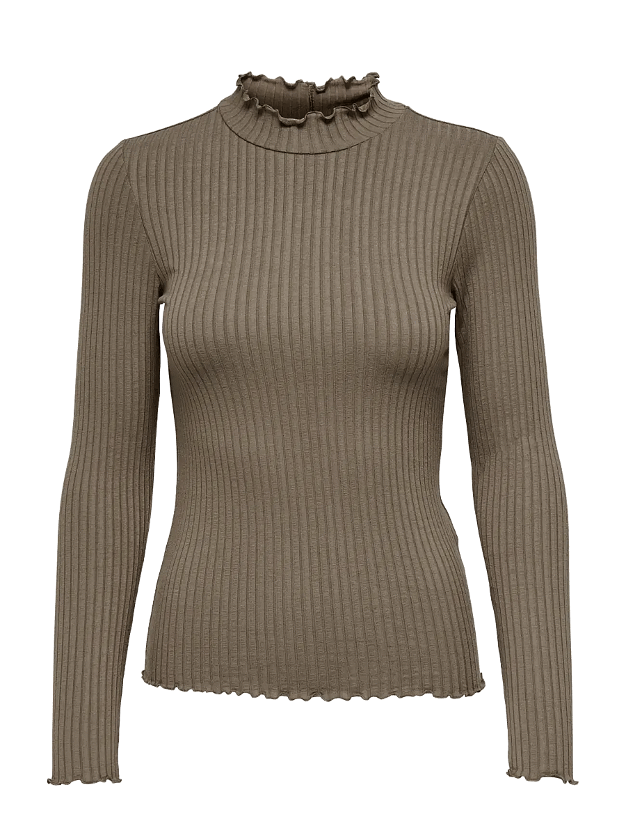 JDY - JDYFRANSISKA LIFE L/S HI-NCK TOP JR NOOS - langærmede toppe - walnut - 1