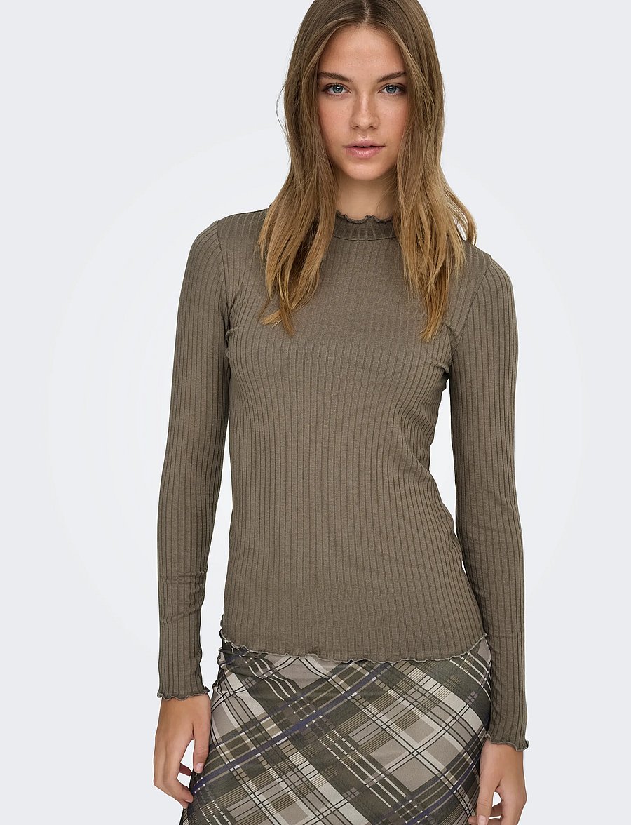 JDY - JDYFRANSISKA LIFE L/S HI-NCK TOP JR NOOS - langærmede toppe - walnut - 4