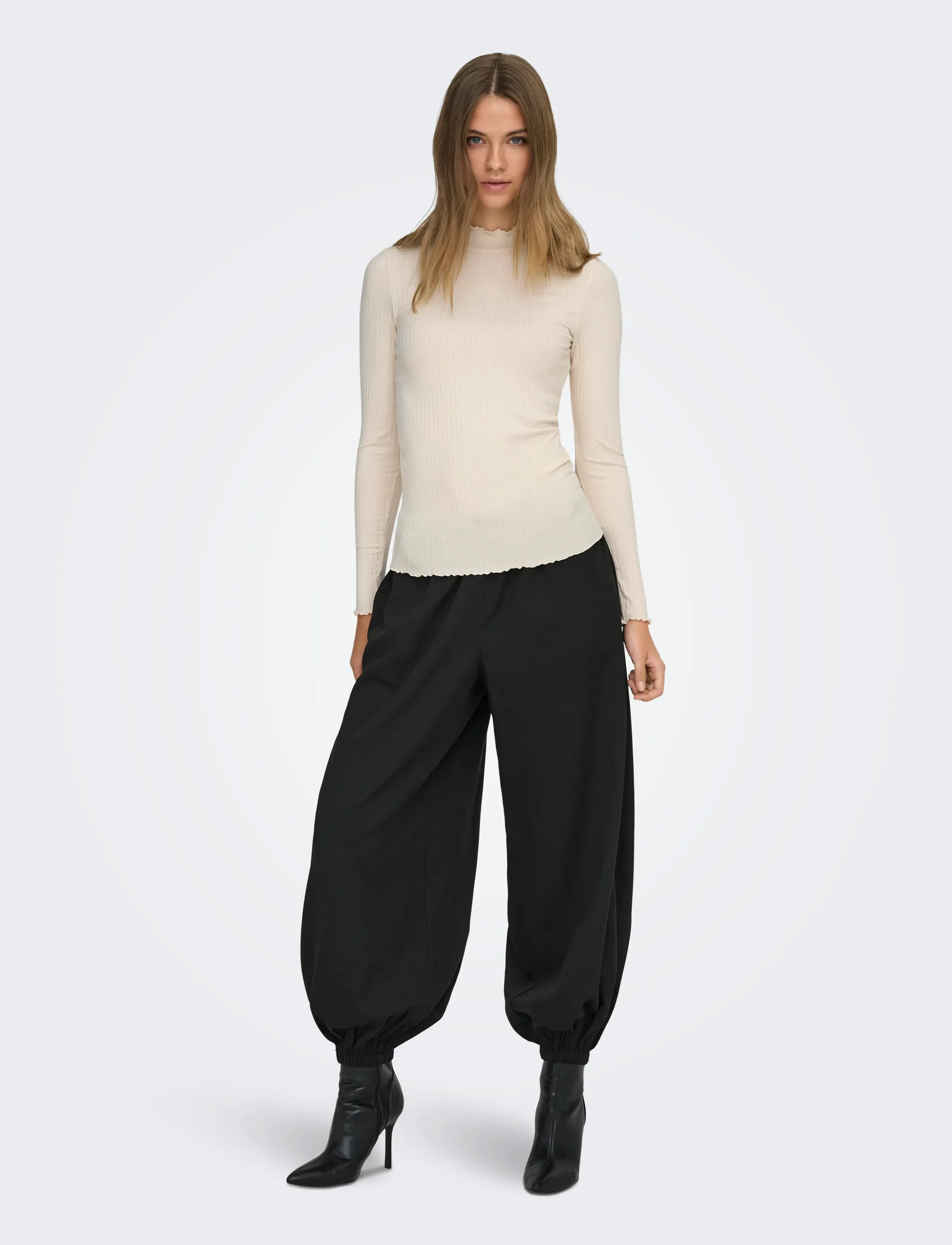 JDY JDYFRANSISKA LIFE L/S HI-NCK TOP JR NOOS - Pikkade varrukatega alussärgid - WHITECAP GRAY / white