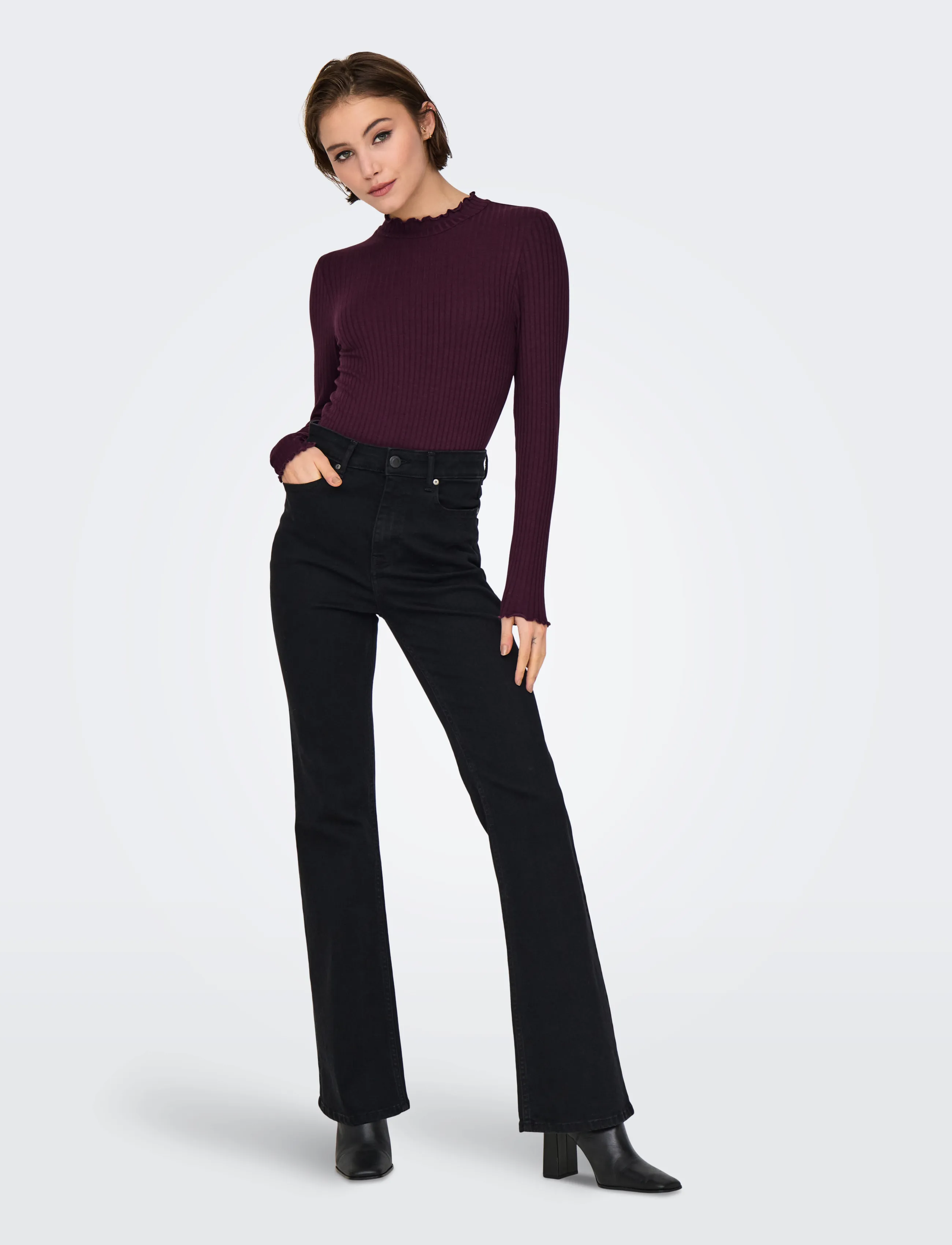 JDY - JDYFRANSISKA LIFE L/S HI-NCK TOP JR NOOS - pikkade varrukatega topid - winetasting - 4