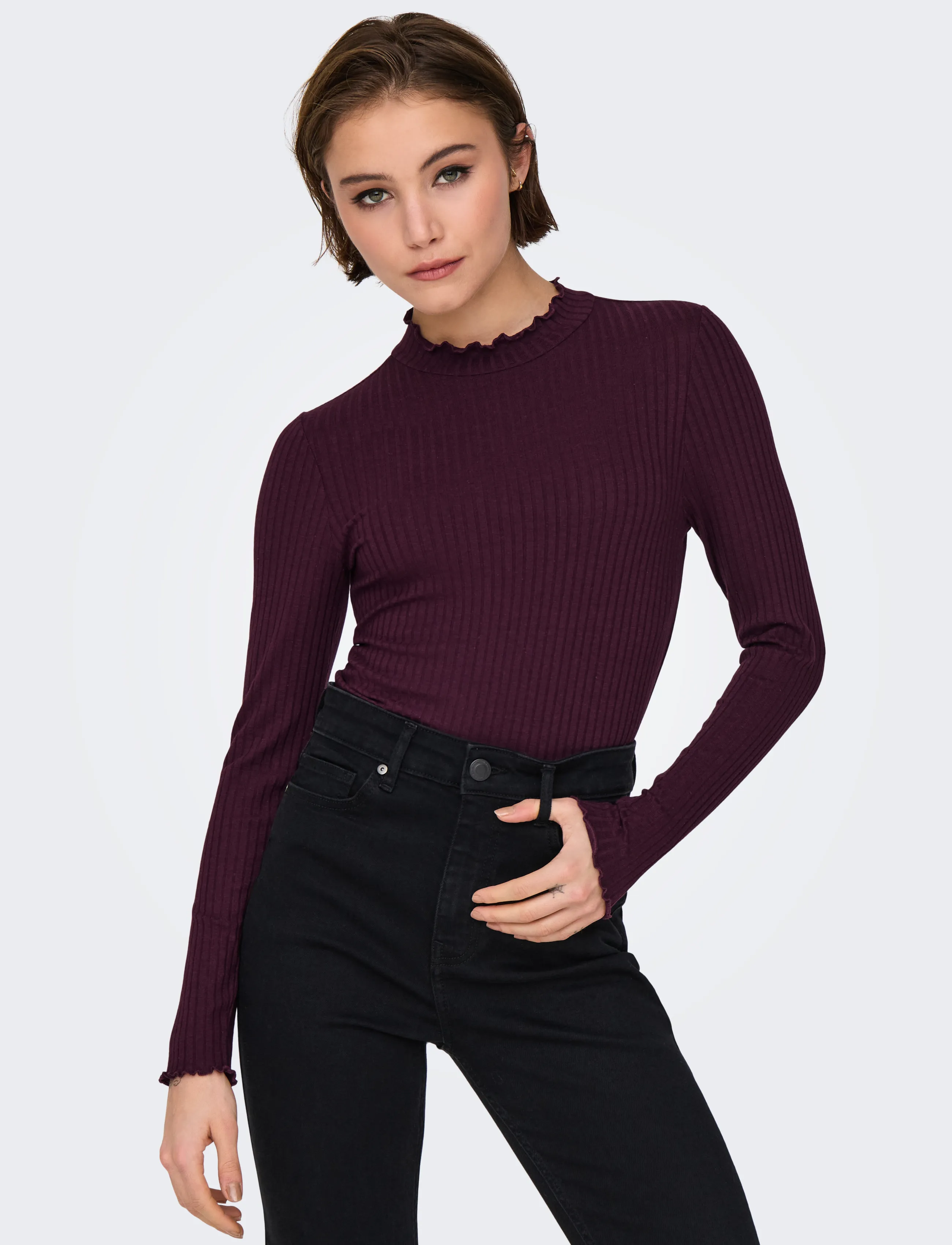 JDY - JDYFRANSISKA LIFE L/S HI-NCK TOP JR NOOS - pikkade varrukatega topid - winetasting - 5