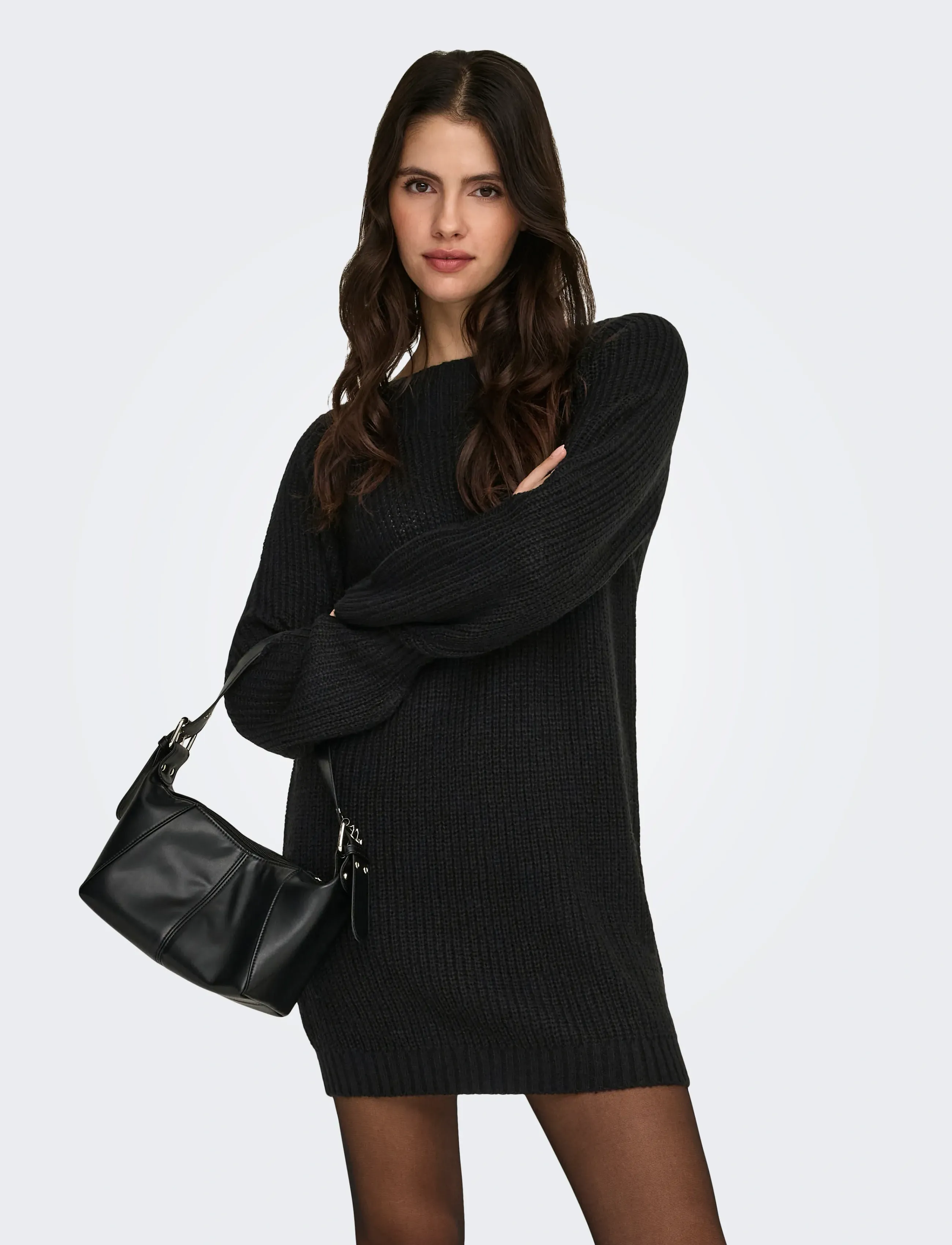 JDY JDYWHITNEY MEGAN L/S BOAT DRESS KNT NOOS - Transitional Layering - BLACK / black