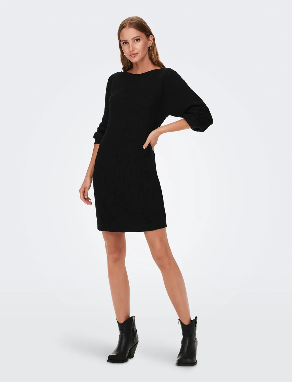 JDY - JDYWHITNEY MEGAN L/S BOAT DRESS KNT NOOS - adītas kleitas - black - 4