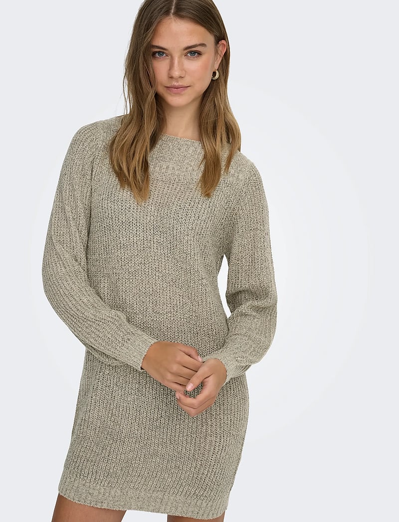 JDY - JDYWHITNEY MEGAN L/S BOAT DRESS KNT NOOS - knitted dresses - cement - 5
