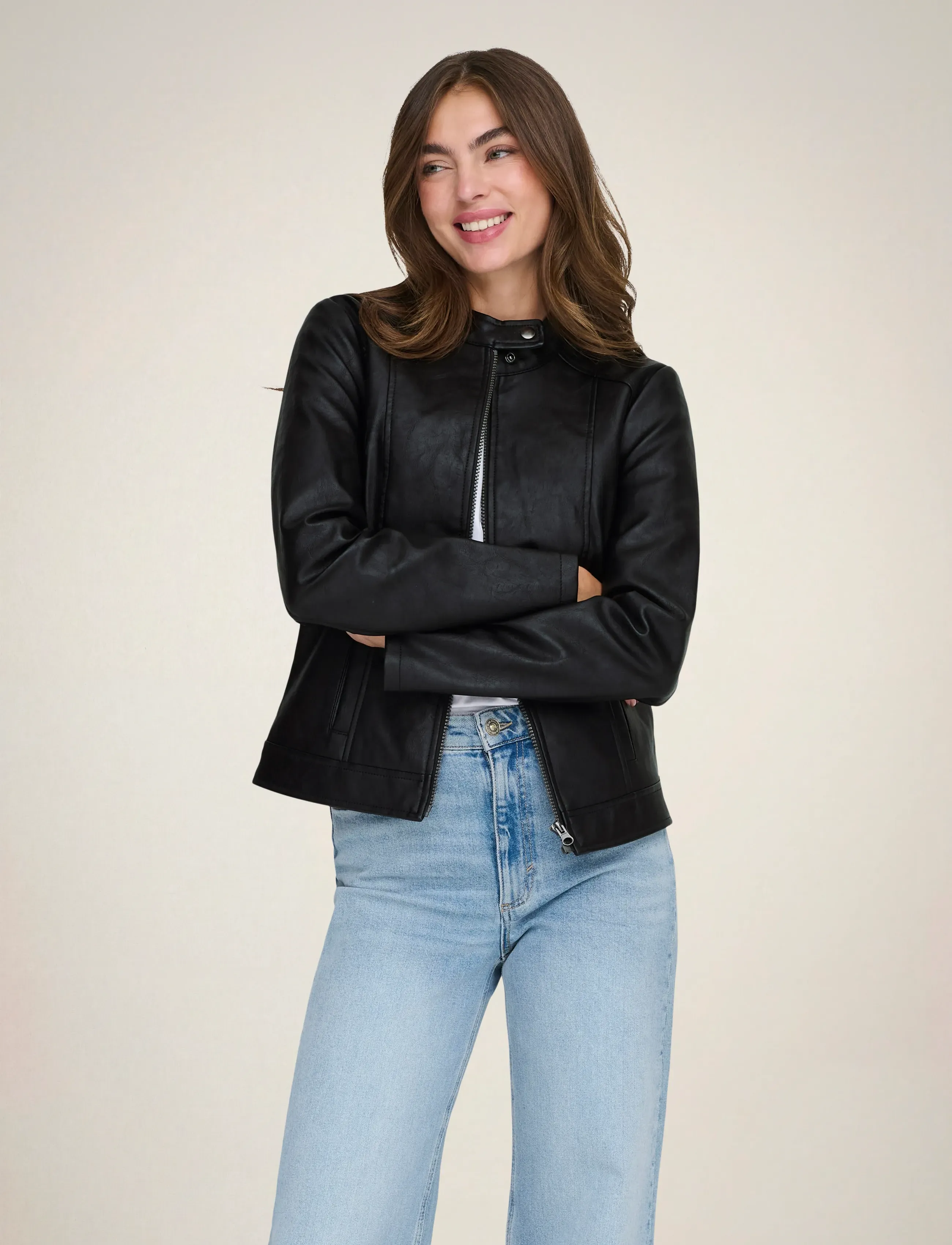 JDY JDYEMILY FAUX LEATHER JACKET OTW NOOS - Vaatteet - BLACK / black