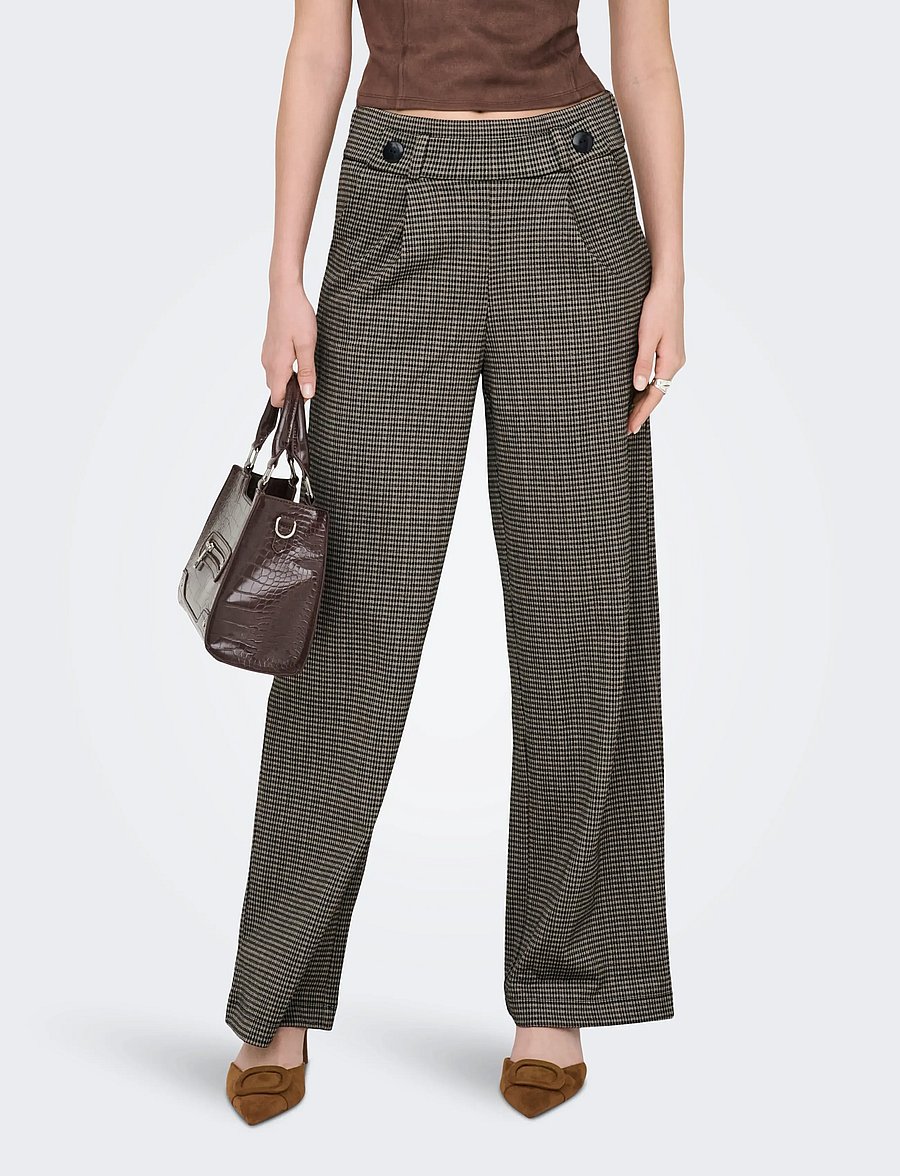 JDY - JDYGEGGO MIA LONG CHECK PANT JRS NOOS - pantalons larges - cobblestone - 0