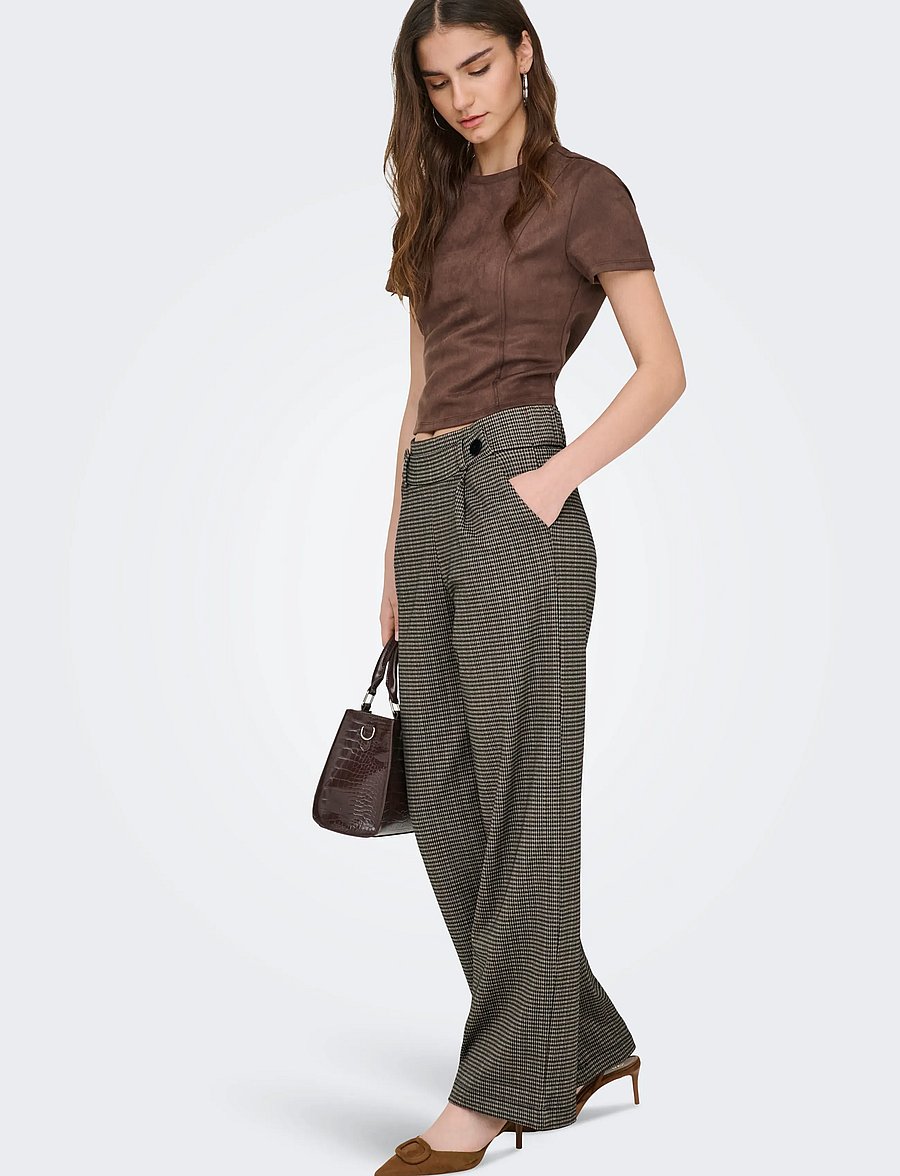 JDY - JDYGEGGO MIA LONG CHECK PANT JRS NOOS - pantalons larges - cobblestone - 5