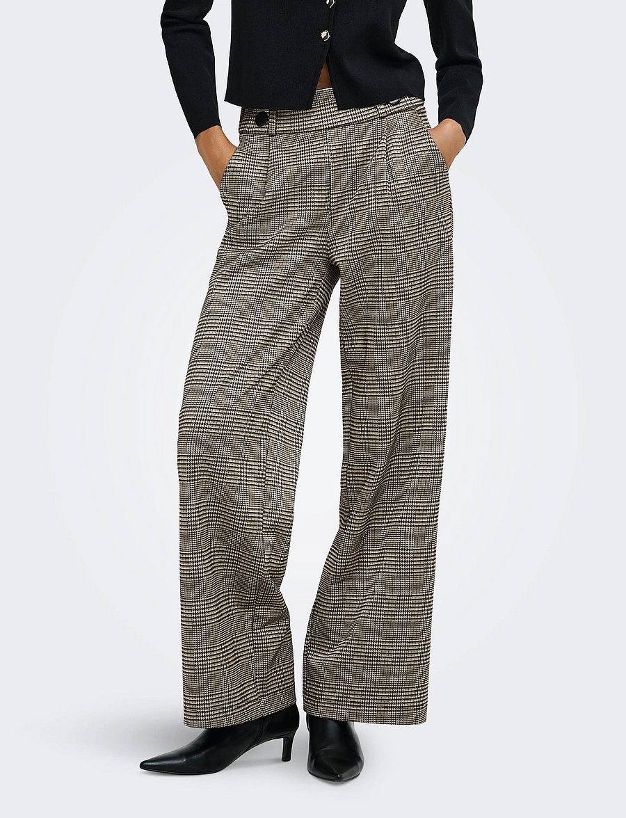 JDY - JDYGEGGO MIA LONG CHECK PANT JRS NOOS - bukser med brede ben - sandshell - 0