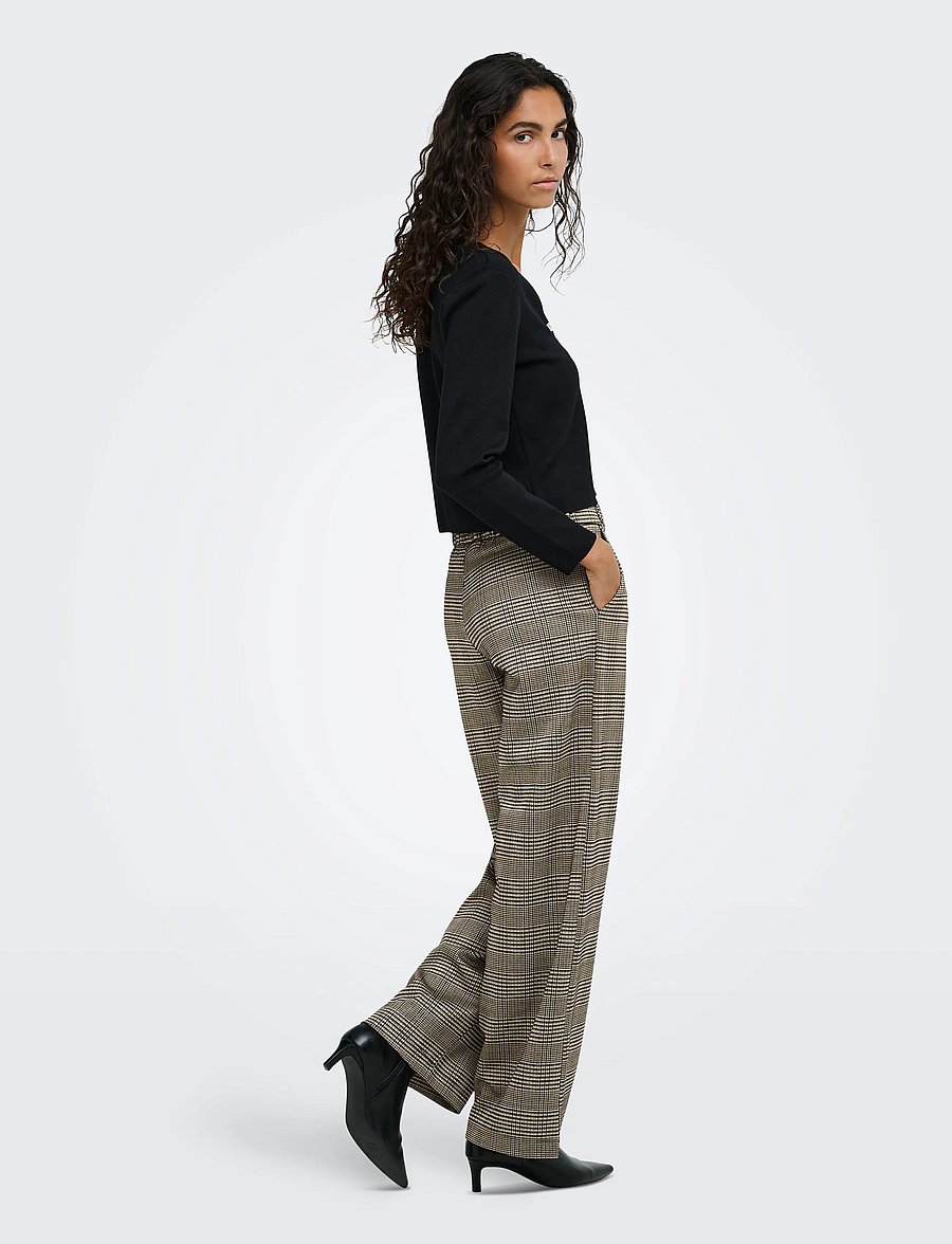 JDY - JDYGEGGO MIA LONG CHECK PANT JRS NOOS - bukser med brede ben - sandshell - 3
