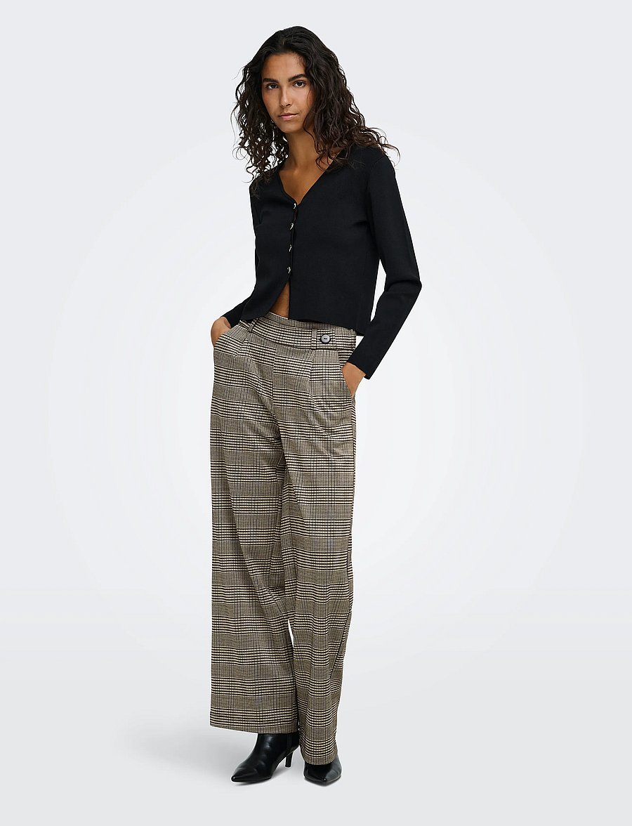 JDY - JDYGEGGO MIA LONG CHECK PANT JRS NOOS - bukser med brede ben - sandshell - 4