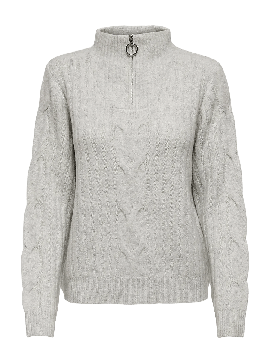 JDY - JDYANDREA L/S ZIP CABLE PULLOVE KNT NOOS - super light grey melange - 1