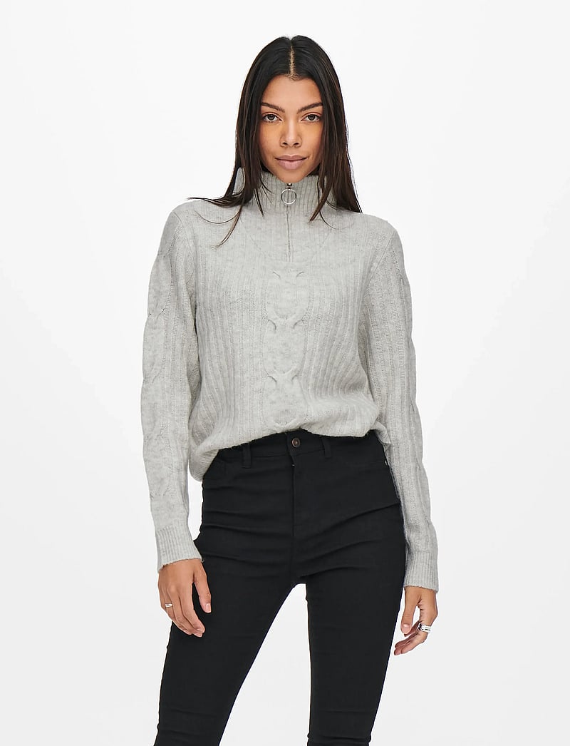 JDY - JDYANDREA L/S ZIP CABLE PULLOVE KNT NOOS - super light grey melange - 0