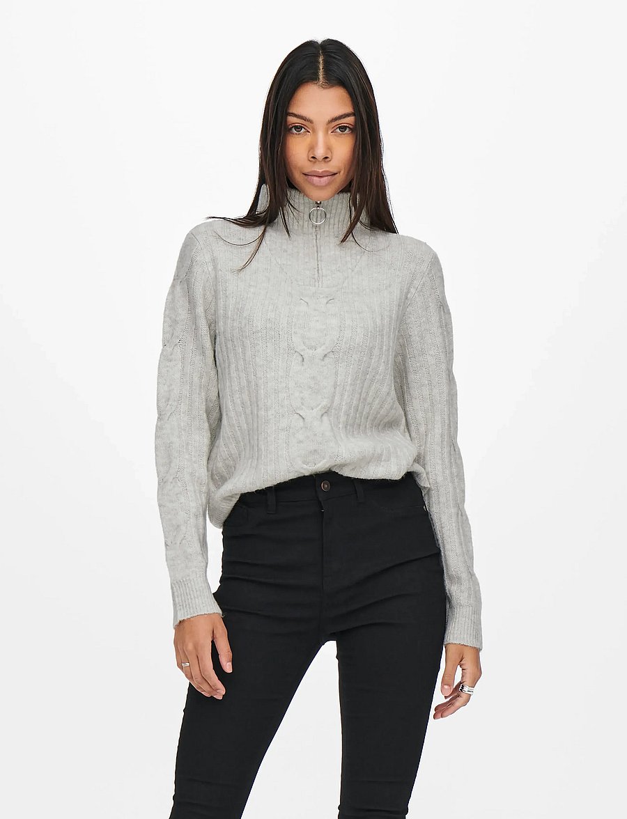JDY - JDYANDREA L/S ZIP CABLE PULLOVE KNT NOOS - super light grey melange - 0