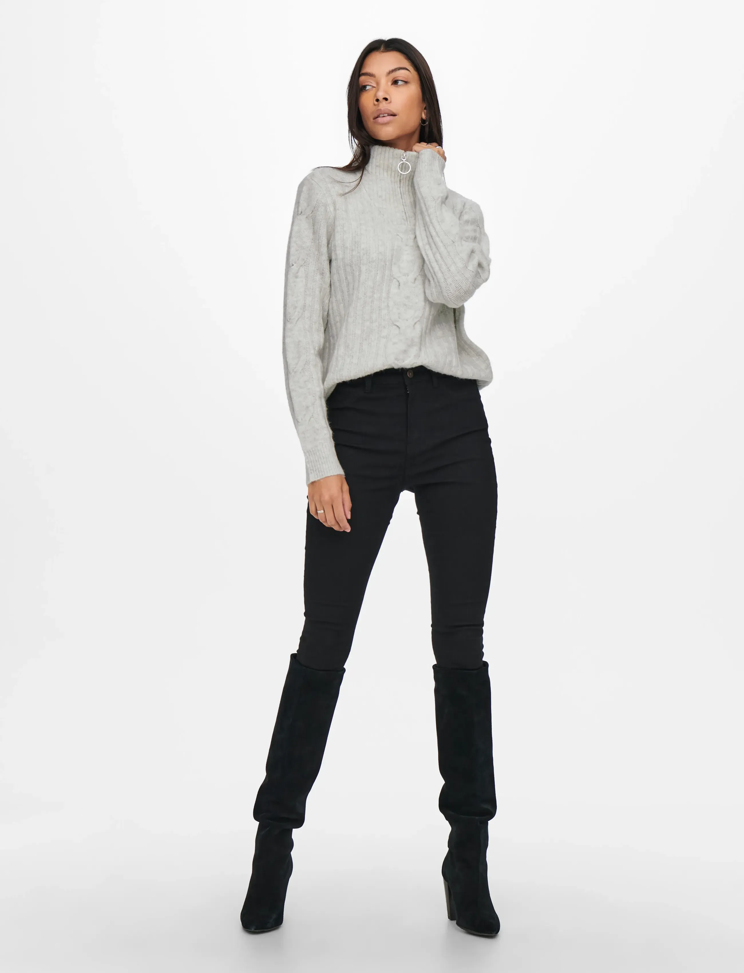 JDY - JDYANDREA L/S ZIP CABLE PULLOVE KNT NOOS - super light grey melange - 4