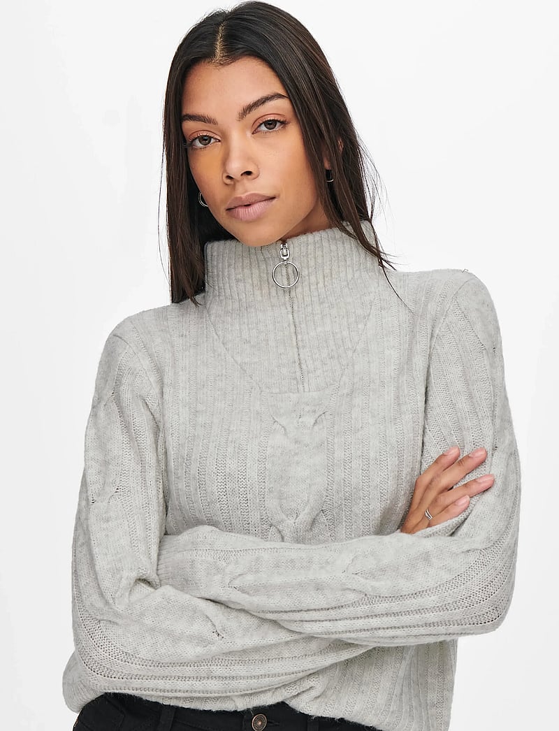 JDY - JDYANDREA L/S ZIP CABLE PULLOVE KNT NOOS - super light grey melange - 5