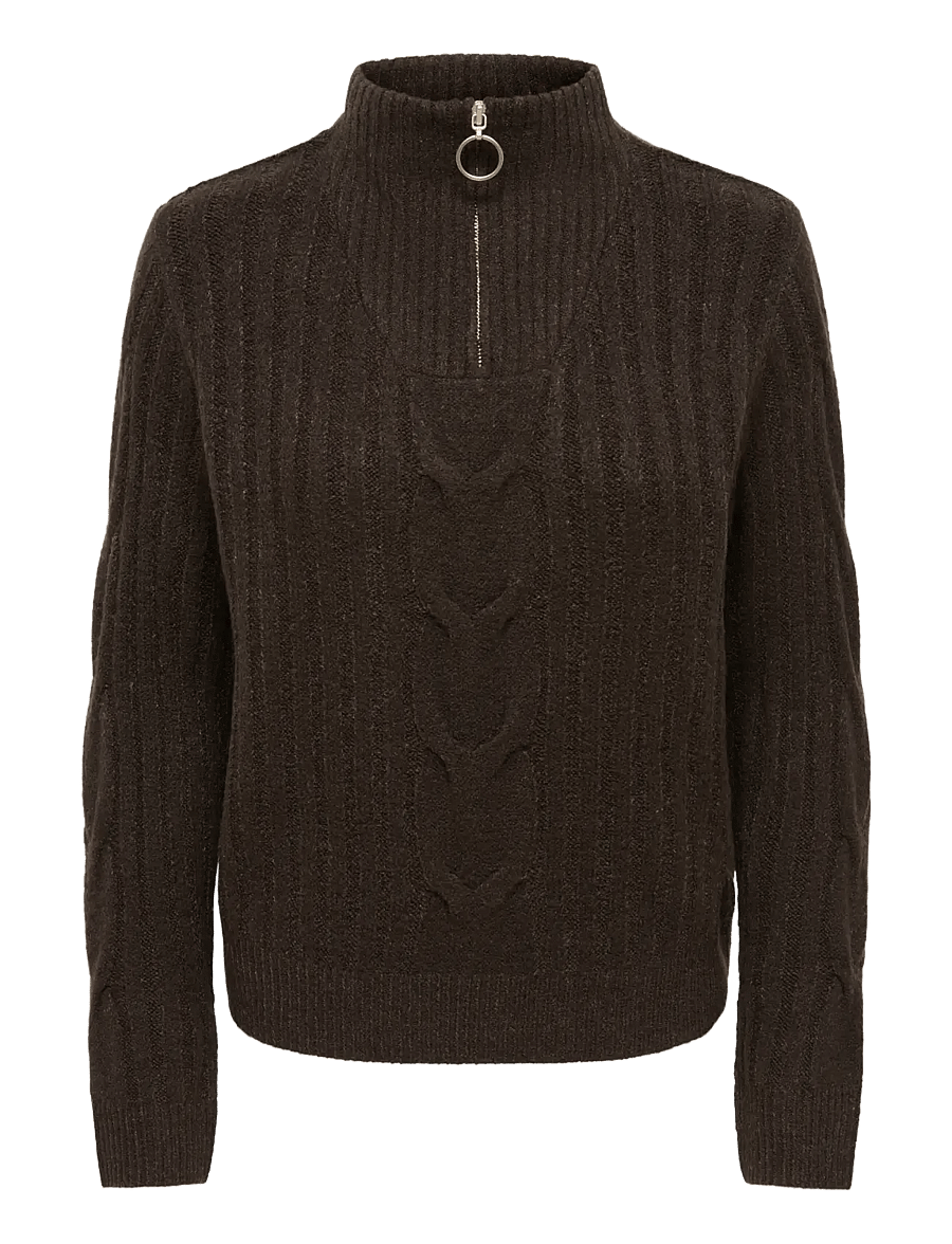 JDY - JDYANDREA L/S ZIP CABLE PULLOVE KNT NOOS - pullover - coffee bean - 1