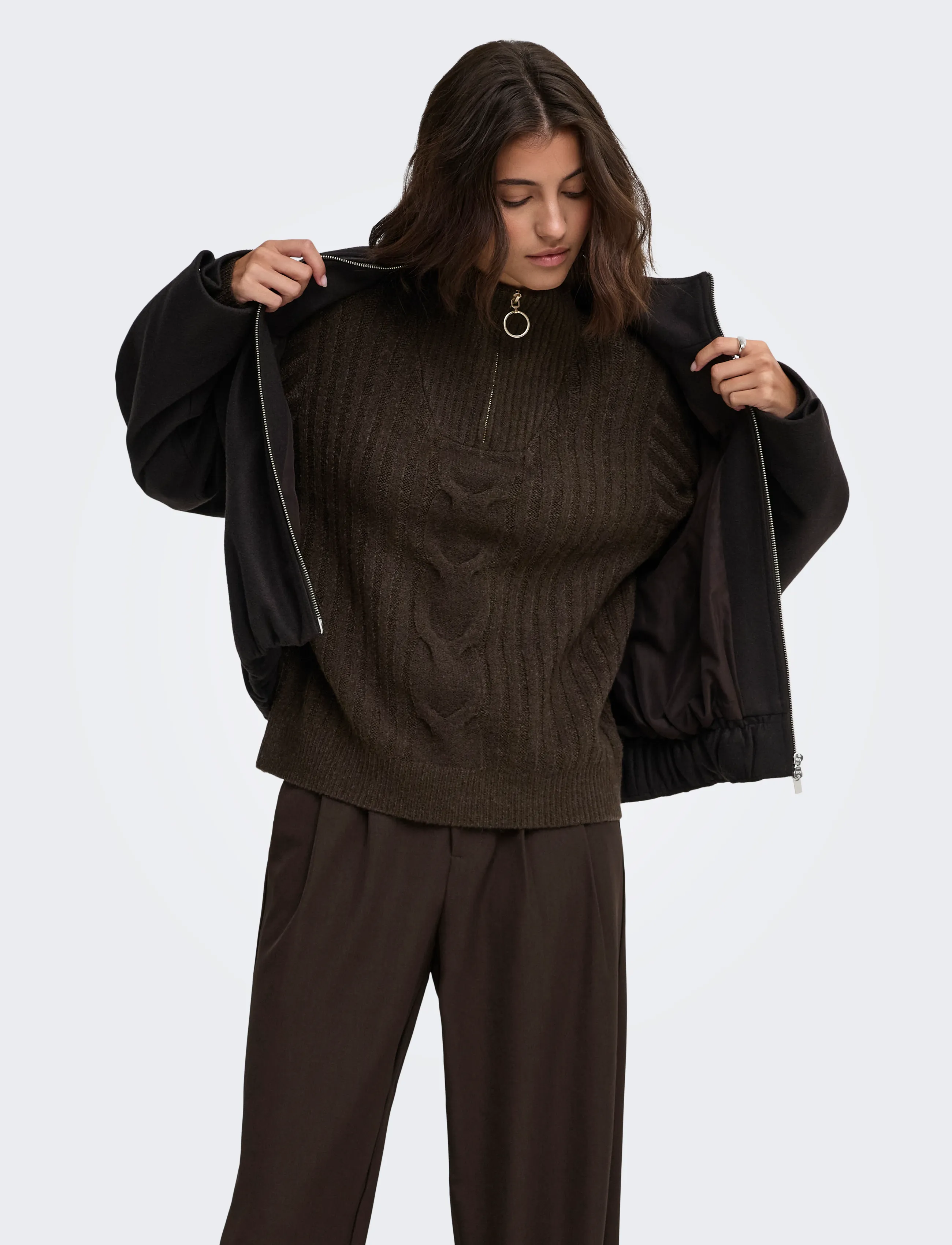 JDY - JDYANDREA L/S ZIP CABLE PULLOVE KNT NOOS - pullover - coffee bean - 0