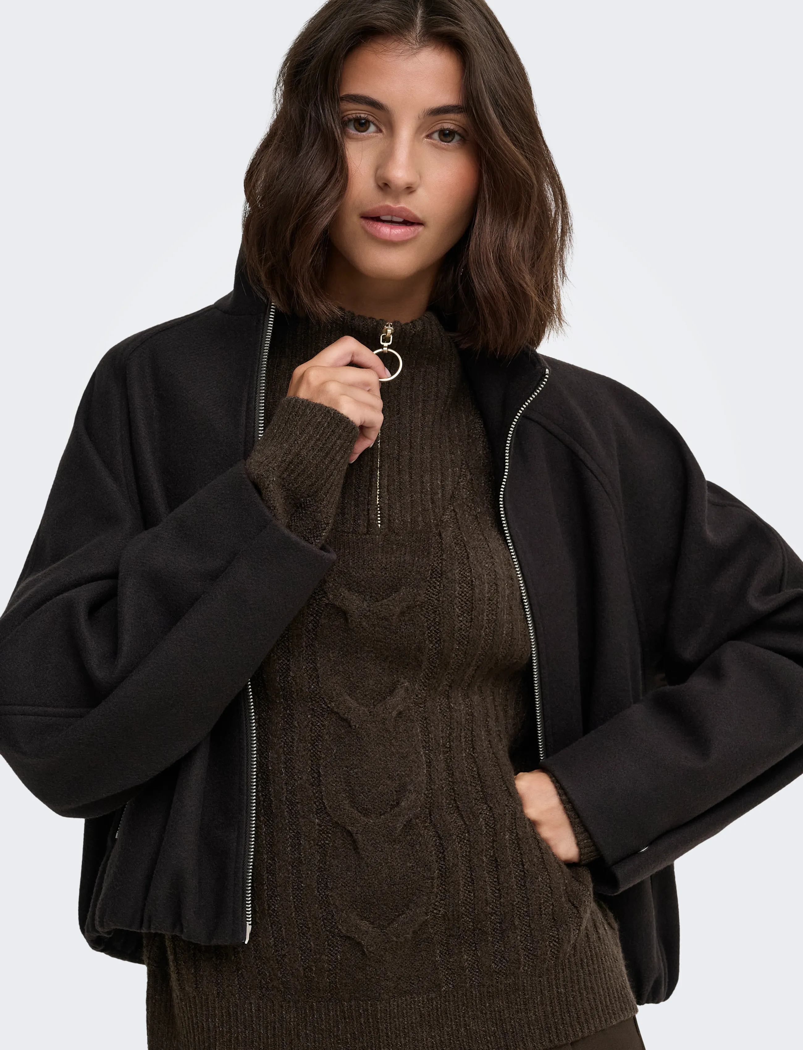 JDY - JDYANDREA L/S ZIP CABLE PULLOVE KNT NOOS - pullover - coffee bean - 5