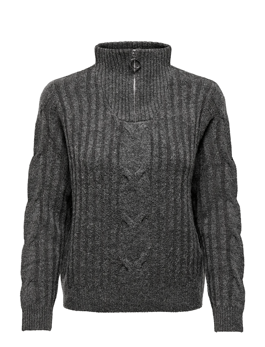 JDY - JDYANDREA L/S ZIP CABLE PULLOVE KNT NOOS - kampsunid - dark grey melange - 1