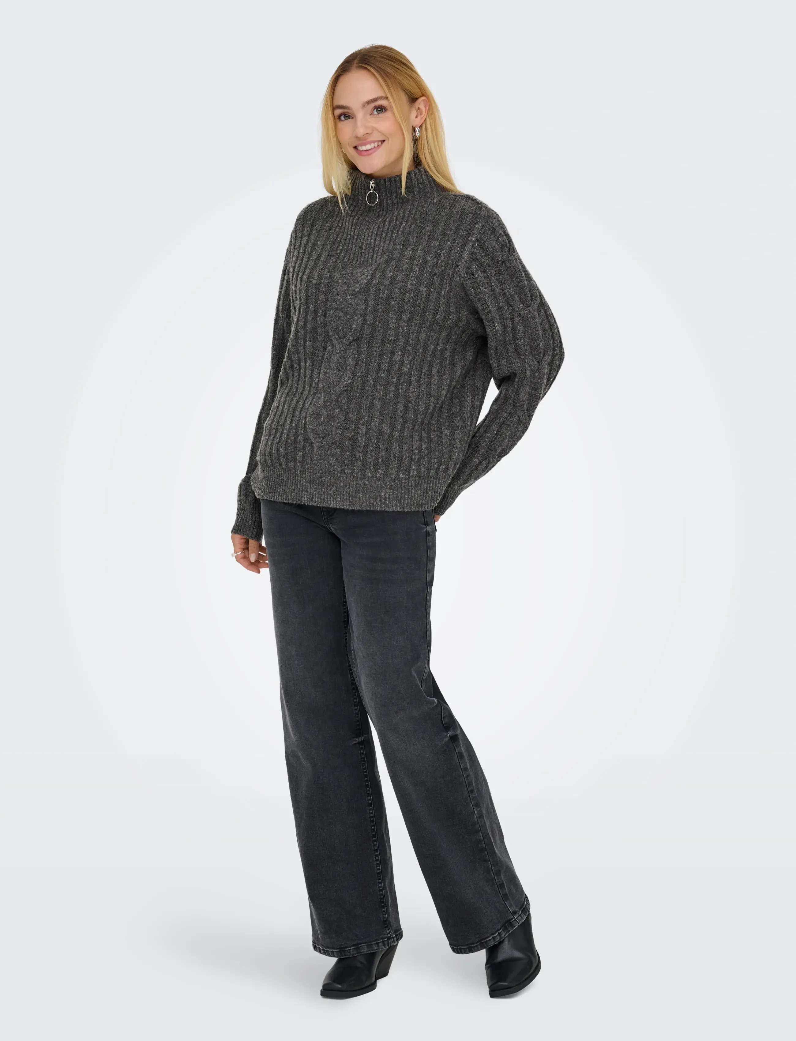 JDY - JDYANDREA L/S ZIP CABLE PULLOVE KNT NOOS - herbstliche kleidung - dark grey melange - 4