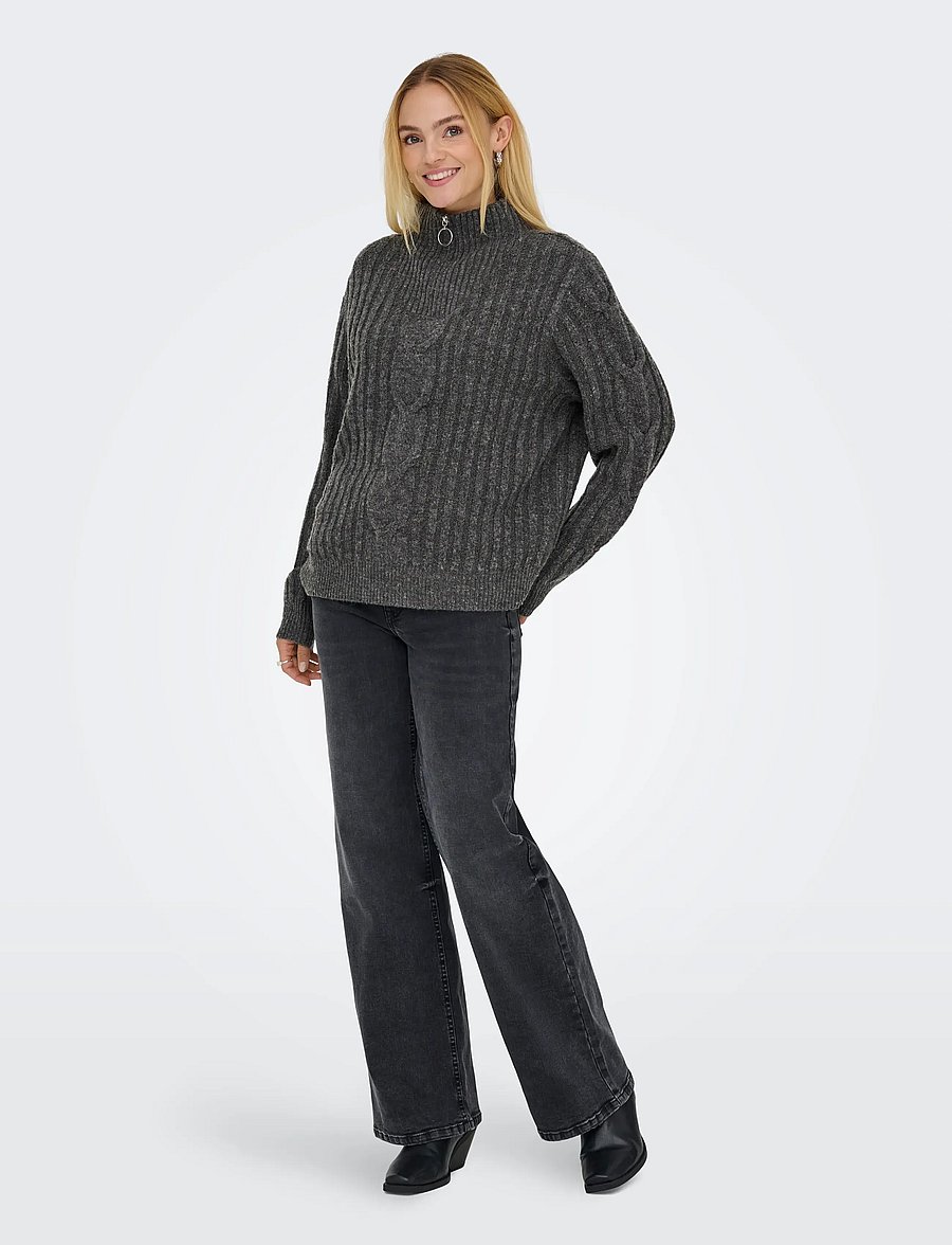 JDY - JDYANDREA L/S ZIP CABLE PULLOVE KNT NOOS - kampsunid - dark grey melange - 4