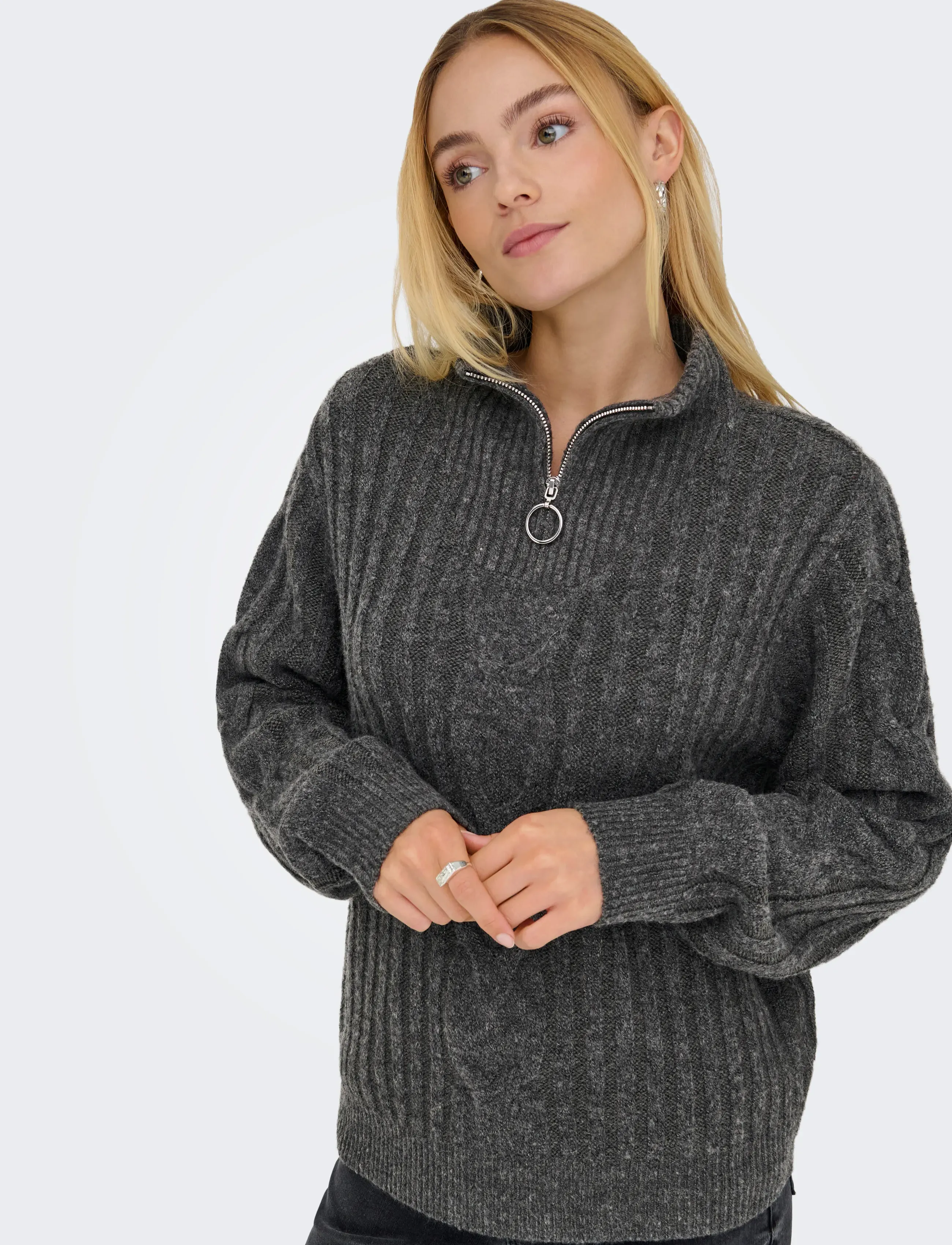JDY - JDYANDREA L/S ZIP CABLE PULLOVE KNT NOOS - herbstliche kleidung - dark grey melange - 5