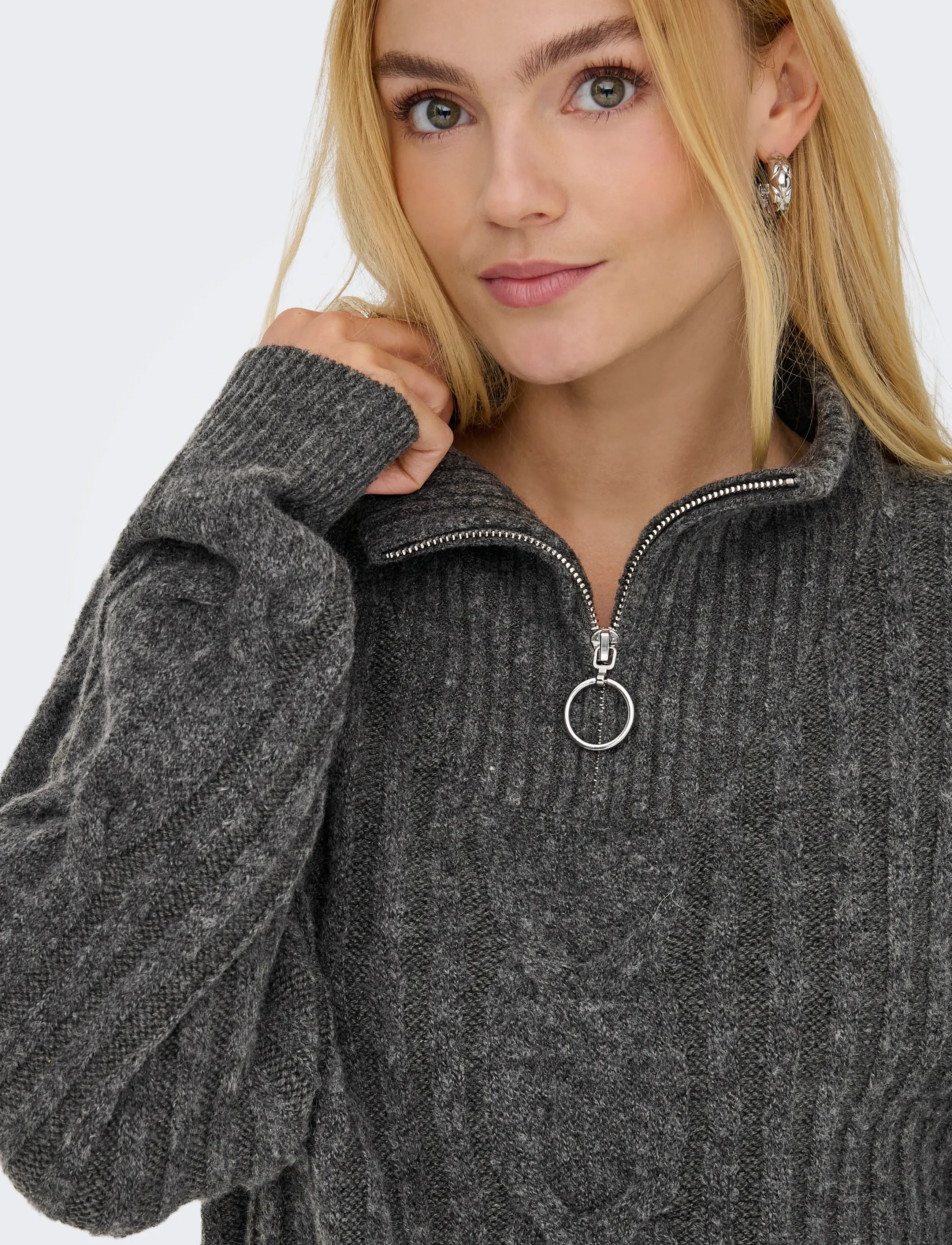 JDY JDYANDREA L/S ZIP CABLE PULLOVE KNT NOOS - Sünnipäev - DARK GREY MELANGE / grey