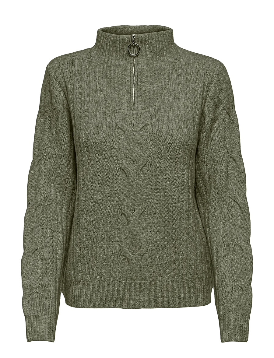 JDY - JDYANDREA L/S ZIP CABLE PULLOVE KNT NOOS - striktrøjer - kalamata - 1