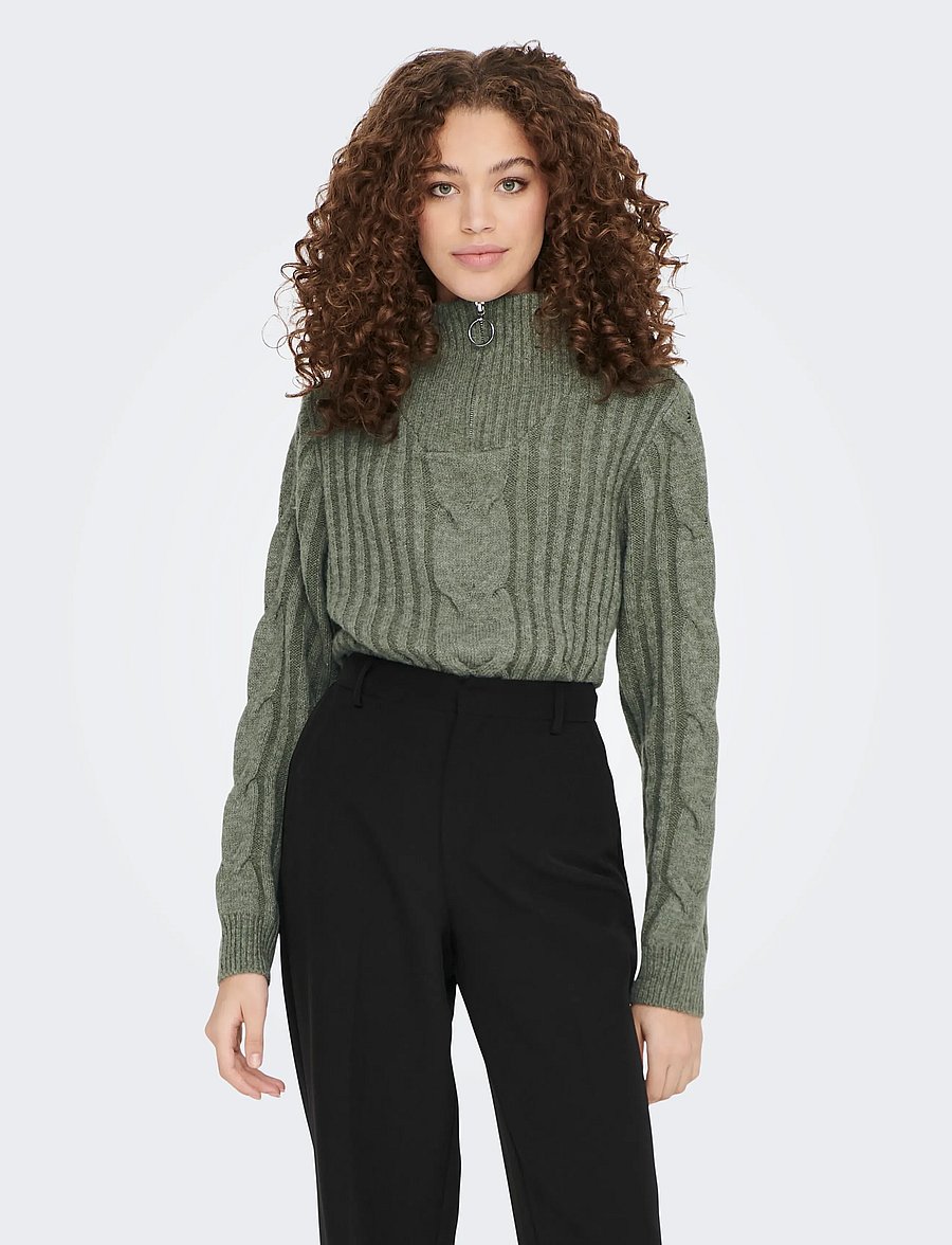 JDY - JDYANDREA L/S ZIP CABLE PULLOVE KNT NOOS - striktrøjer - kalamata - 0
