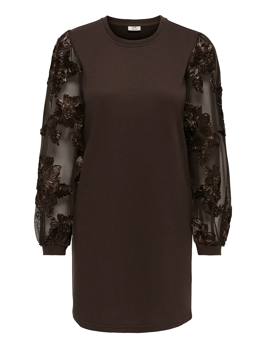 JDY - JDYFAIRVIEW LIFE L/S SWEAT DRESS JRS - kurze kleider - coffee bean - 1