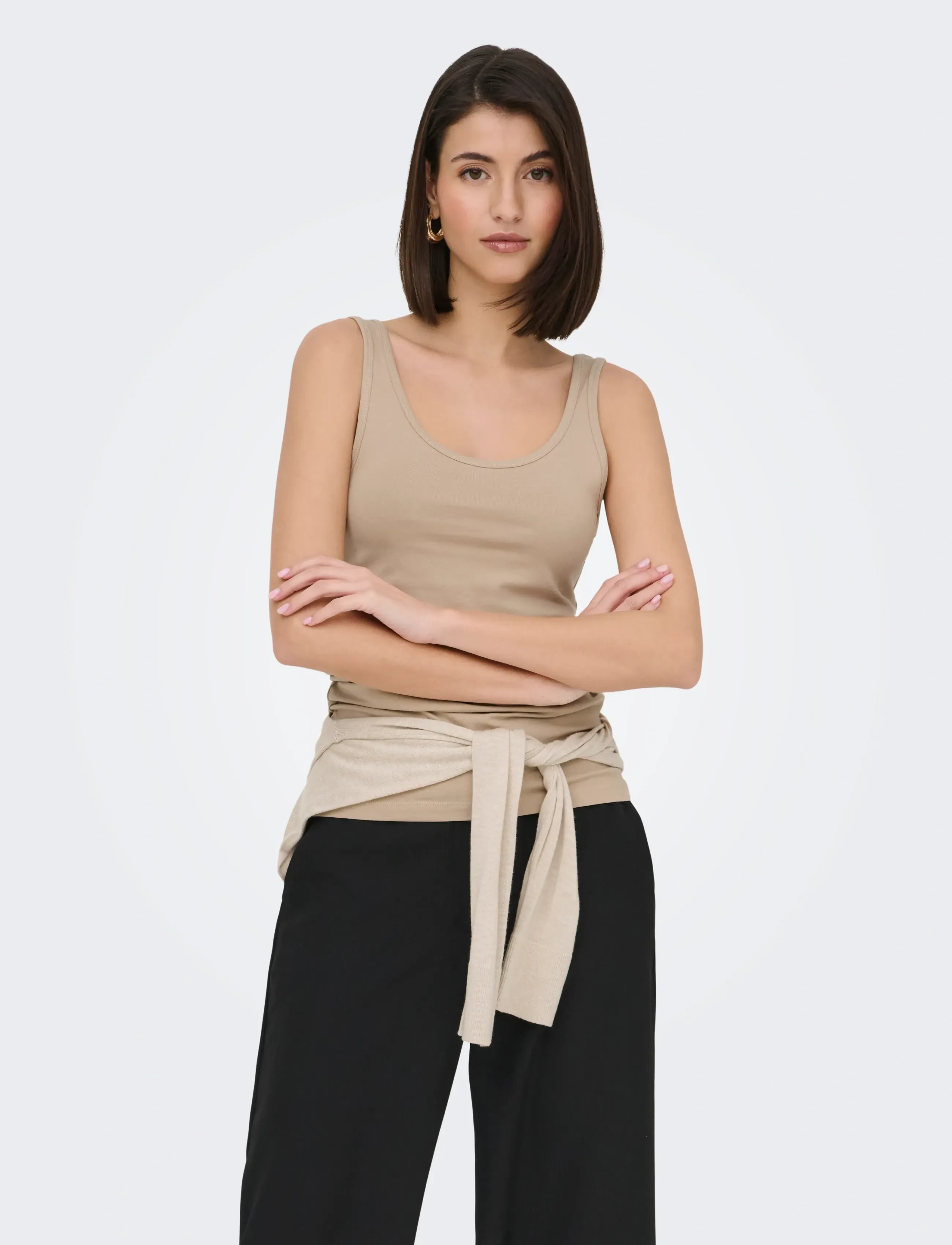JDY JDYAVA S/L TANK TOP 180 JRS NOOS - T-skjorter & Topper - HUMUS / beige