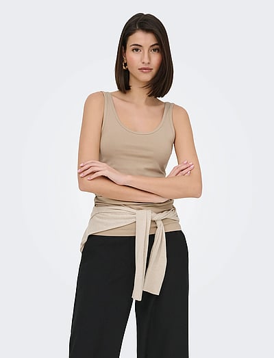 JDY JDYAVA S/L TANK TOP 180 JRS NOOS - Varrukateta topid - HUMUS / beige