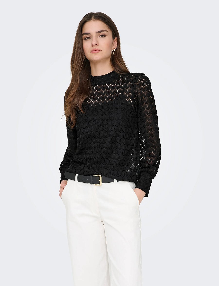 JDY - JDYAVERY L/S LACE TOP JRS NOOS - langärmelige blusen - black - 0