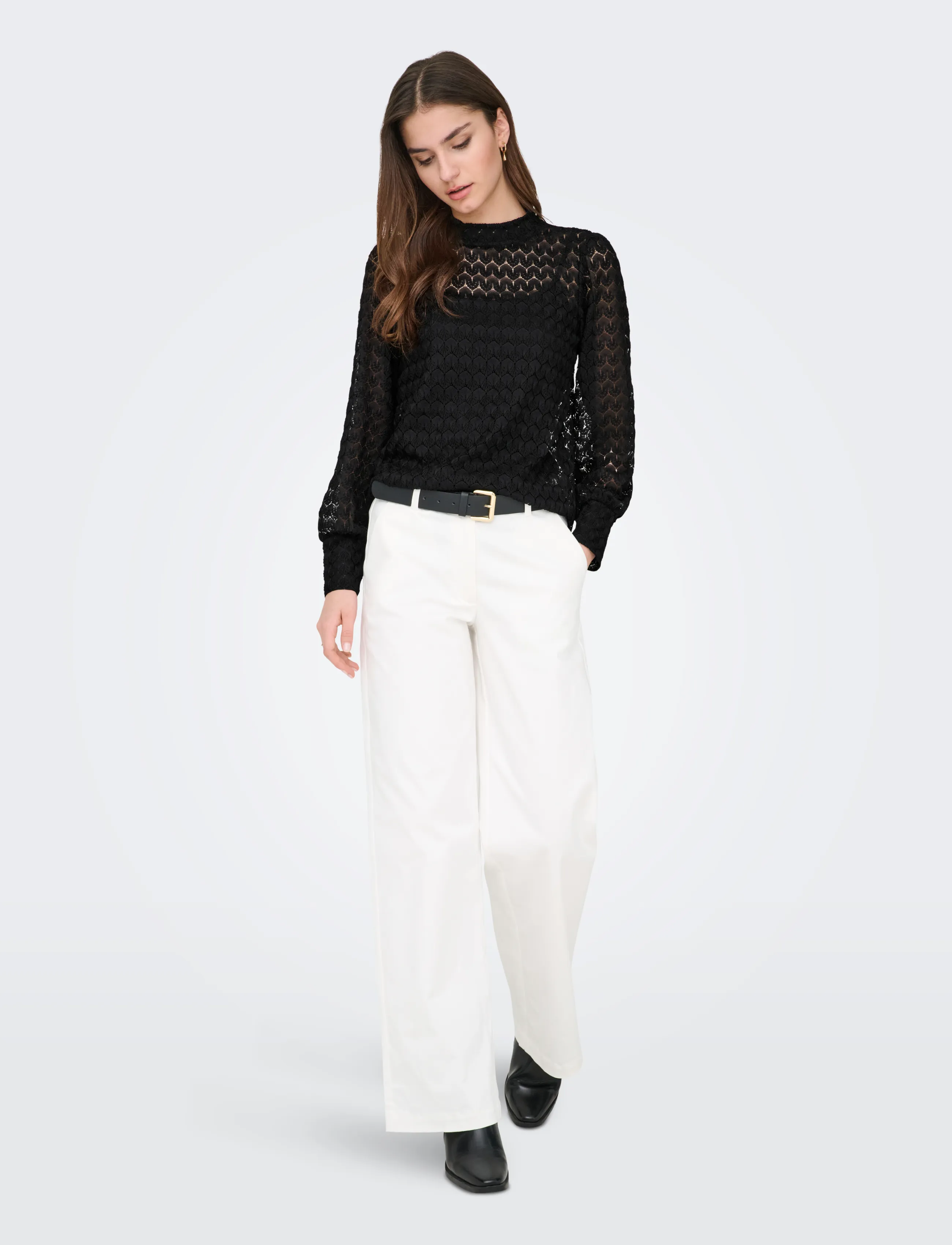 JDY - JDYAVERY L/S LACE TOP JRS NOOS - langærmede bluser - black - 4