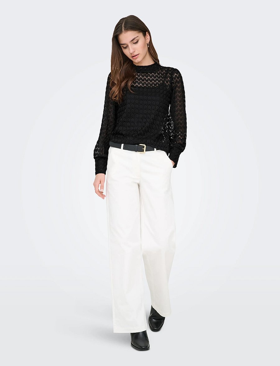 JDY - JDYAVERY L/S LACE TOP JRS NOOS - langärmelige blusen - black - 4