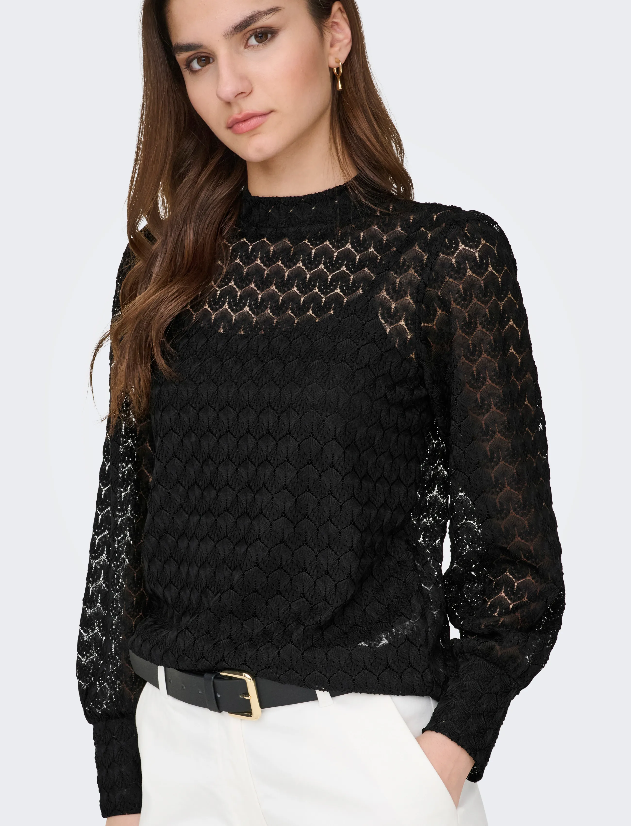 JDY - JDYAVERY L/S LACE TOP JRS NOOS - langærmede bluser - black - 5