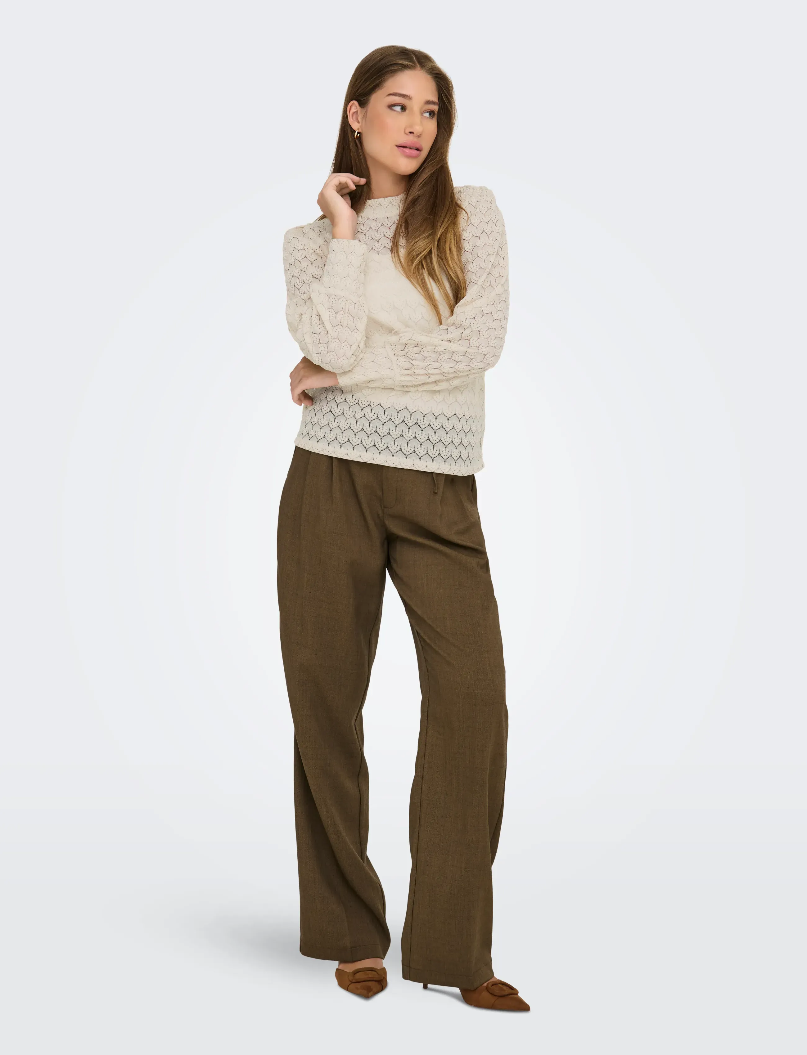 JDY - JDYAVERY L/S LACE TOP JRS NOOS - langærmede bluser - sandshell - 4