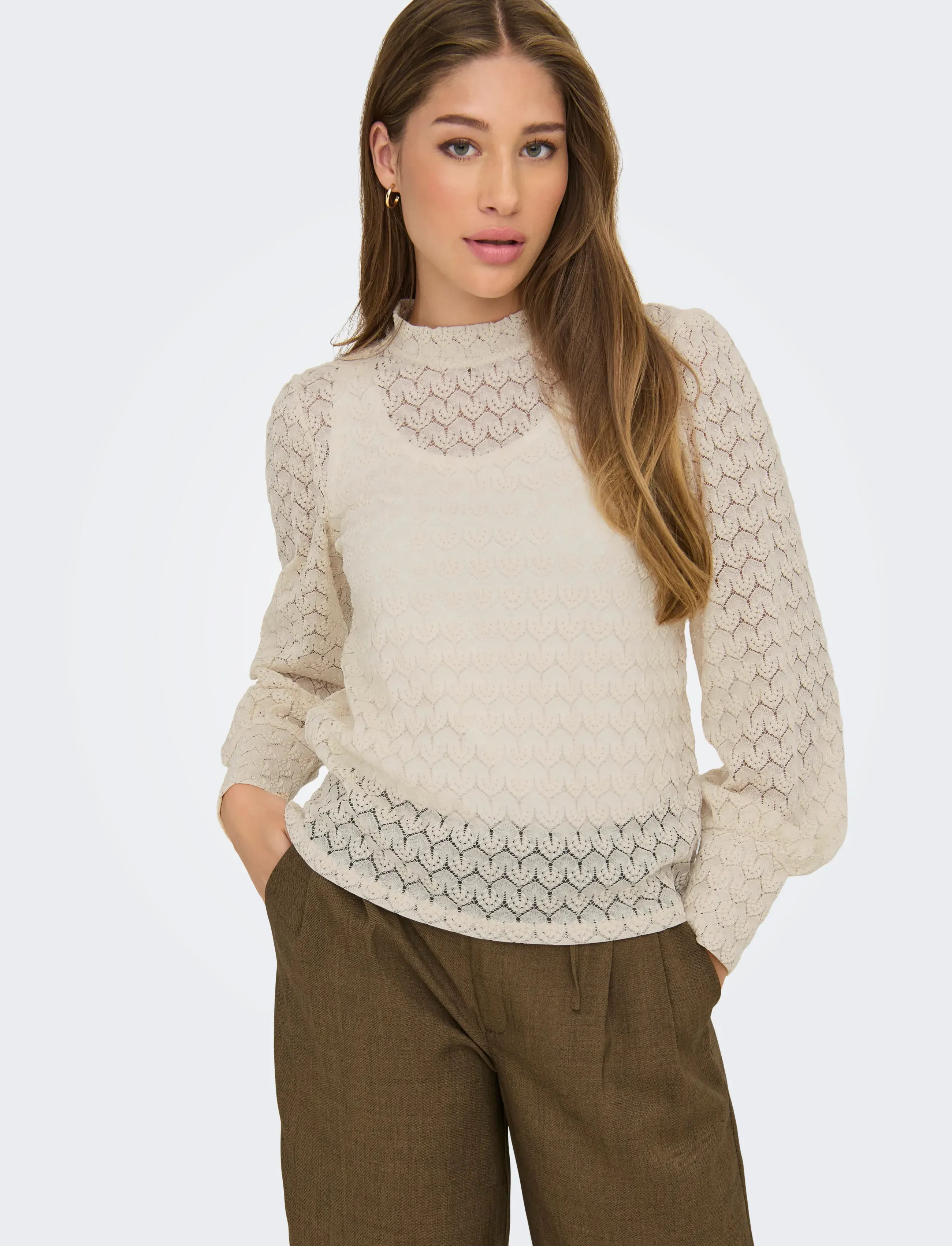 JDY - JDYAVERY L/S LACE TOP JRS NOOS - langærmede bluser - sandshell - 5