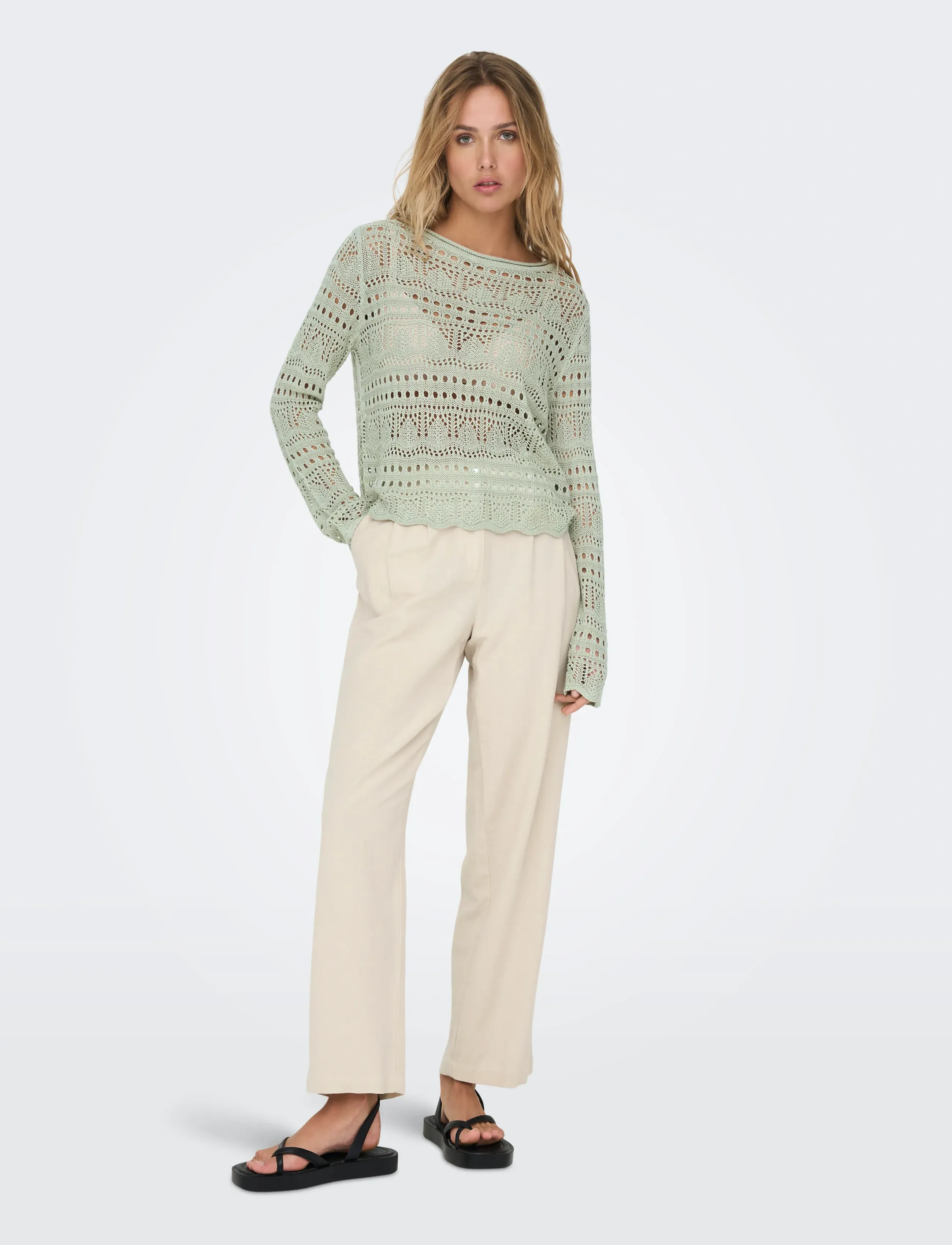 JDY sun Lay L/S Boatneck Pullov. Knt Noos, Kvinder, Åben Strikket Pullover, Grøn, Str: XS