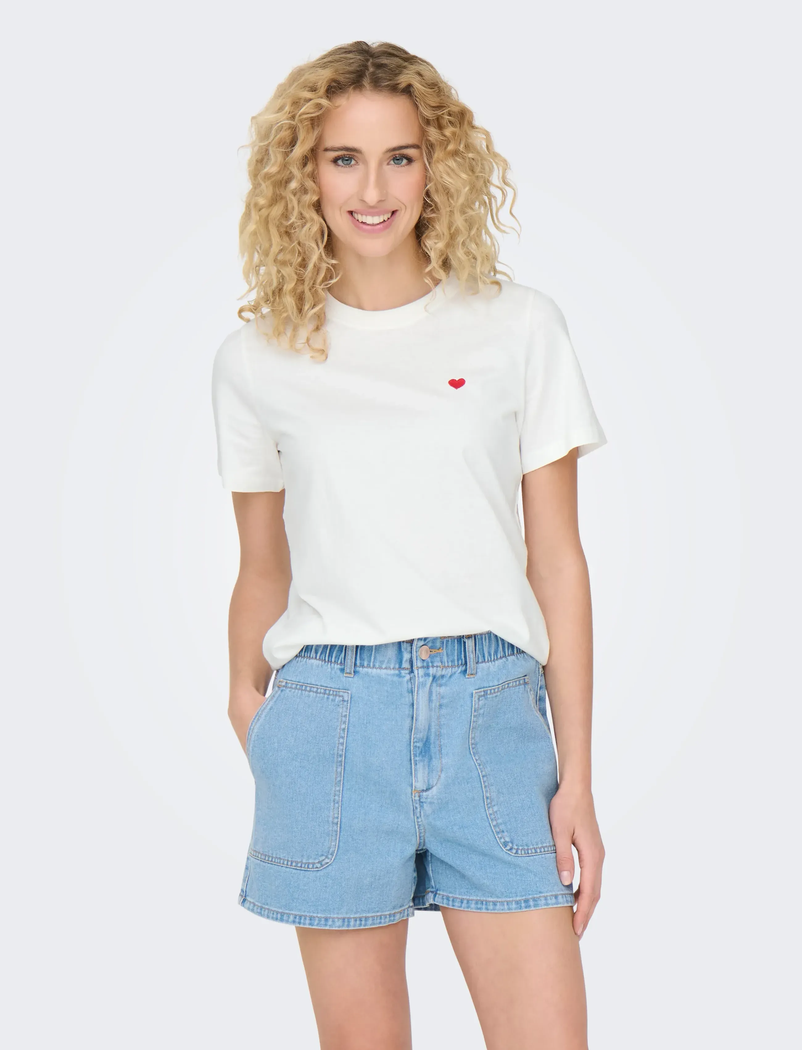 JDY JDYPISA S/S PRINT TOP JRS NOOS - T-shirts & Toppe - CLOUD DANCER / white