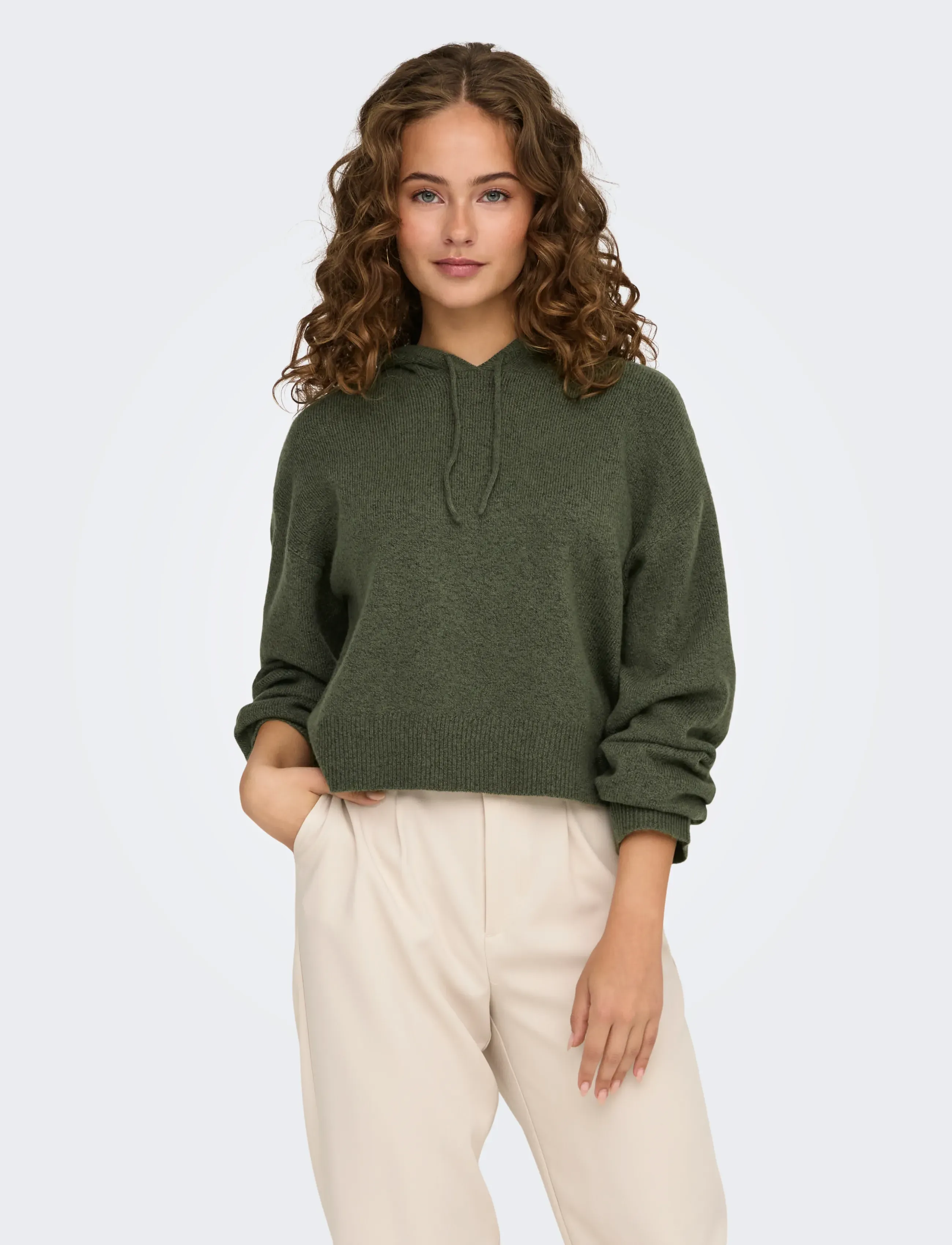 JDY JDYRUE LIFE L/S SHORT HOOD PUL KNT NOOS - JDY - KALAMATA / khaki/green