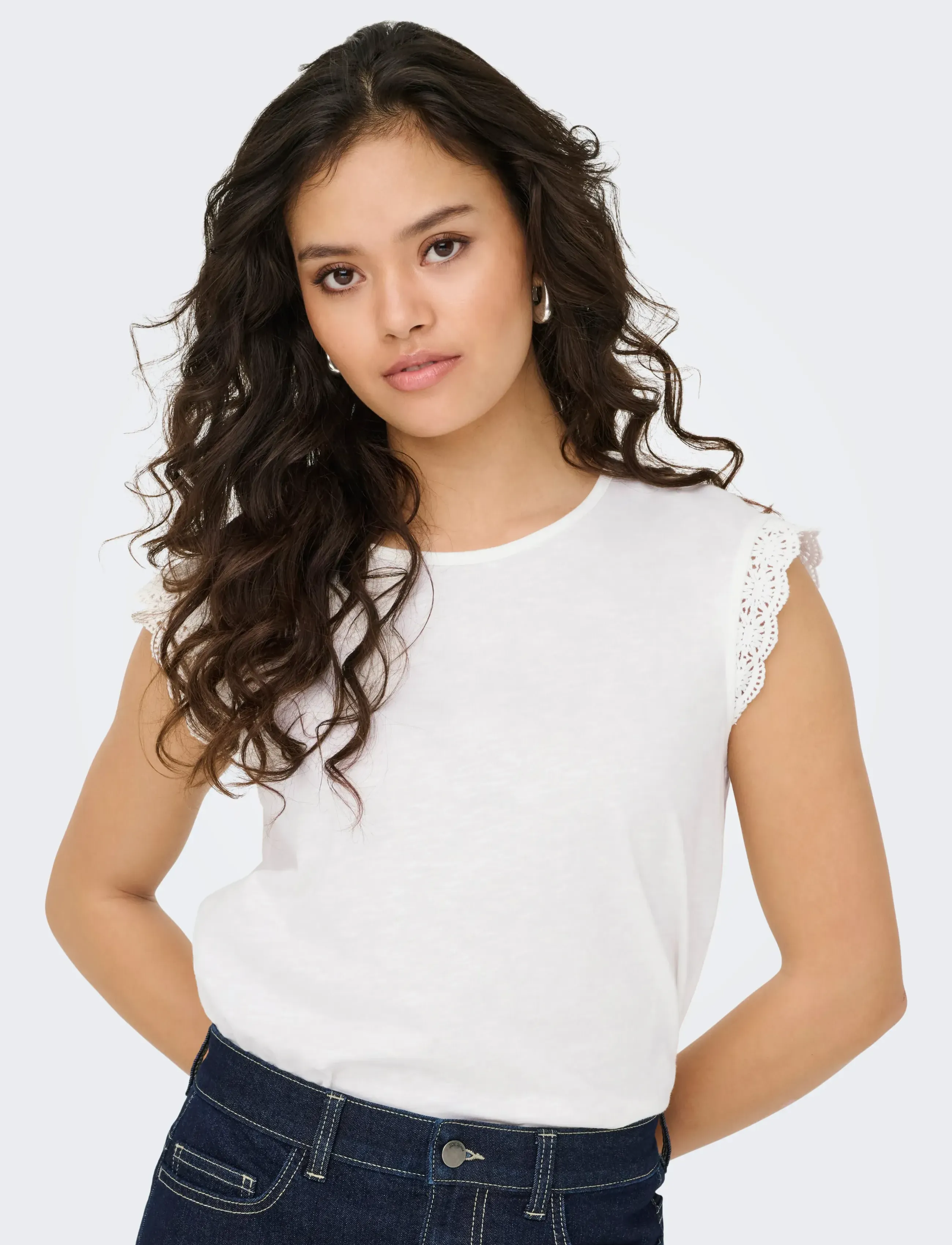 JDY - JDYSALVA LIFE S/L CROCHET TOP JRS NOOS - tanktops - cloud dancer - 5