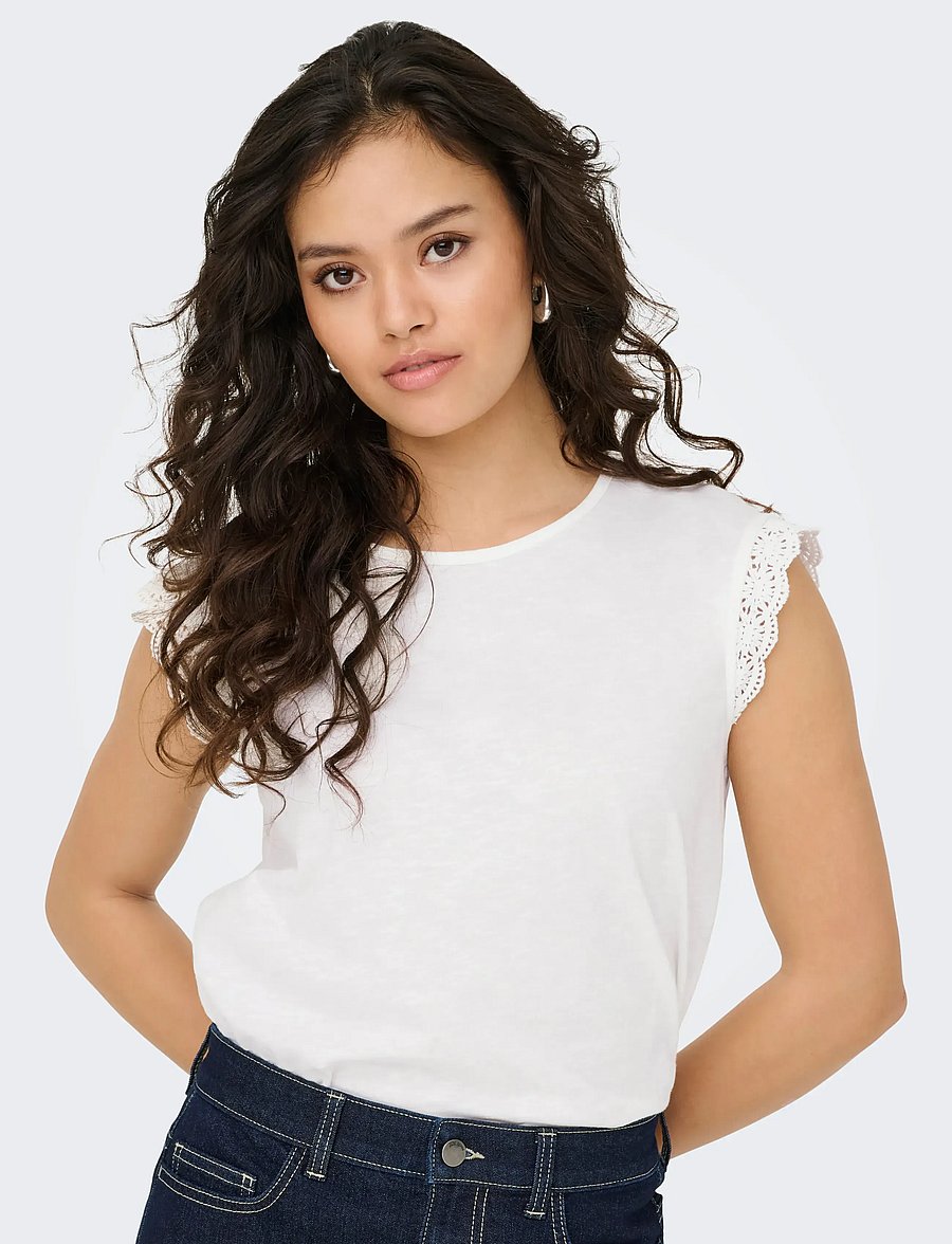 JDY - JDYSALVA LIFE S/L CROCHET TOP JRS NOOS - topid ja varrukateta alussärgid - cloud dancer - 5