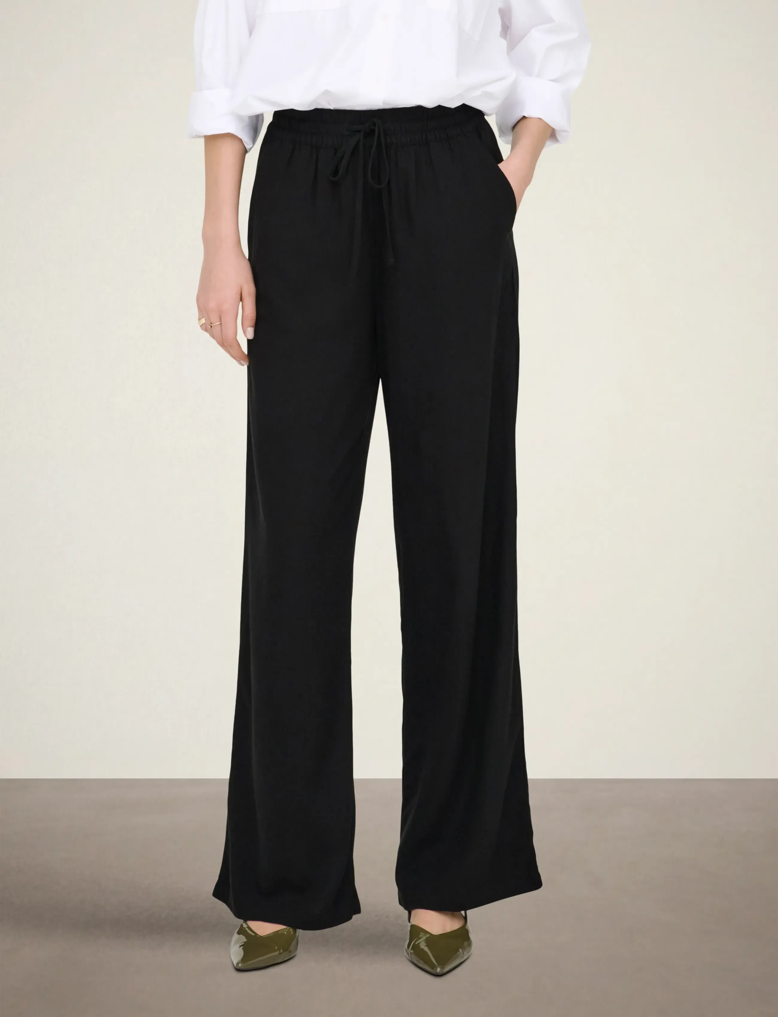 JDY JDYSAY HW LINEN WIDE PANT WVN NOOS - Pantalons larges - BLACK / black