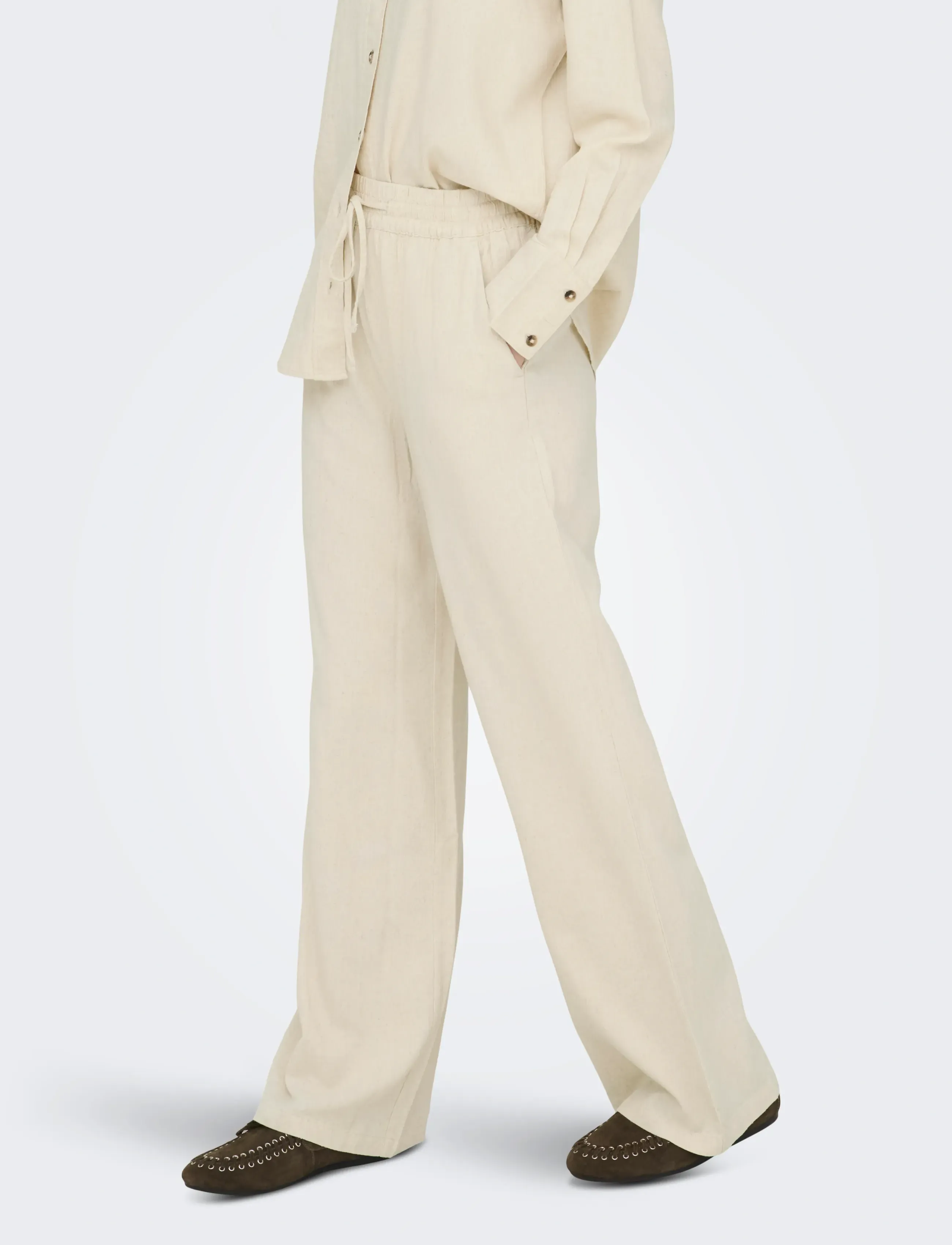 JDY JDYSAY HW LINEN WIDE PANT WVN NOOS - Linnebyxor - OATMEAL / beige