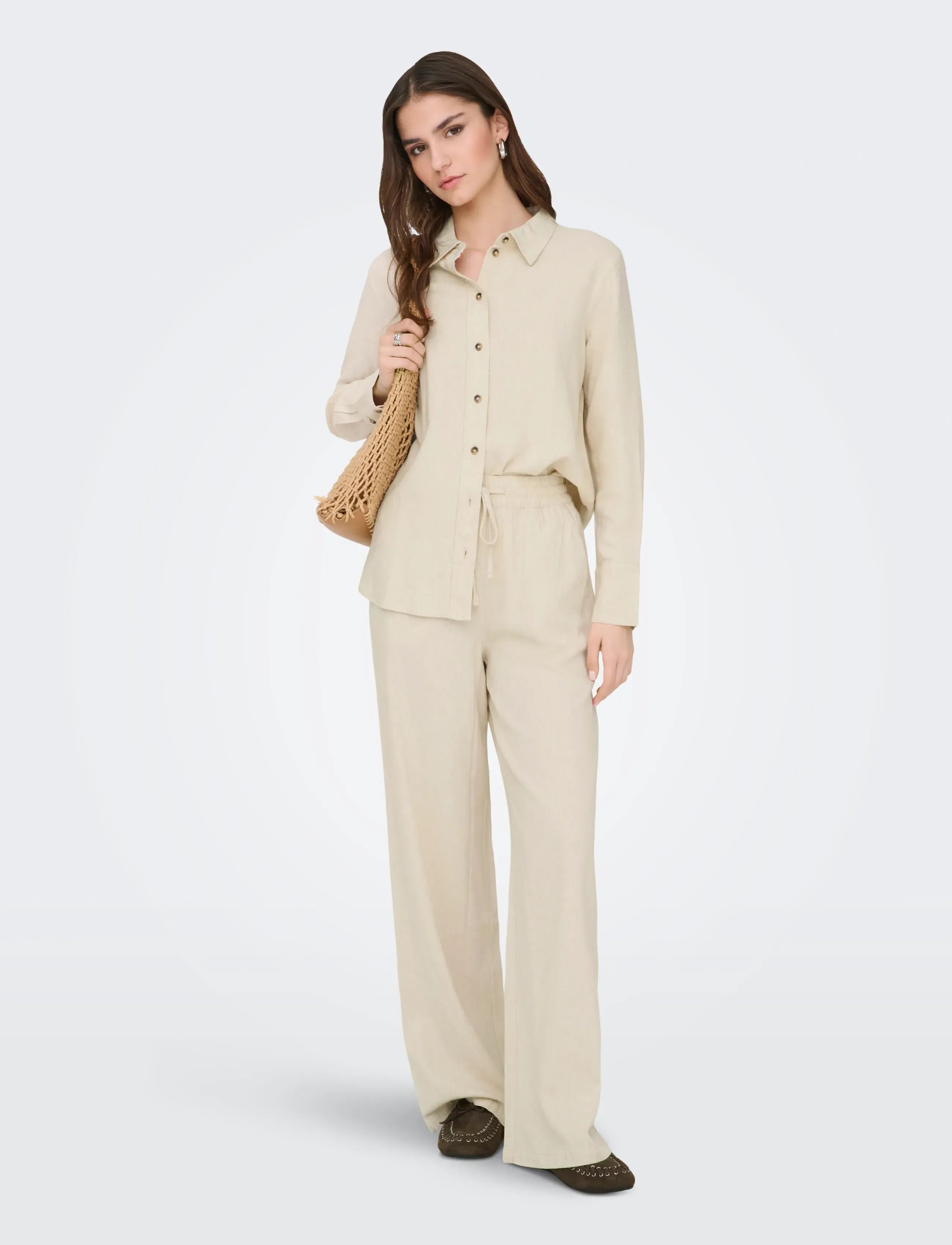 JDY - JDYSAY HW LINEN WIDE PANT WVN NOOS - pantalons en lin - oatmeal - 5