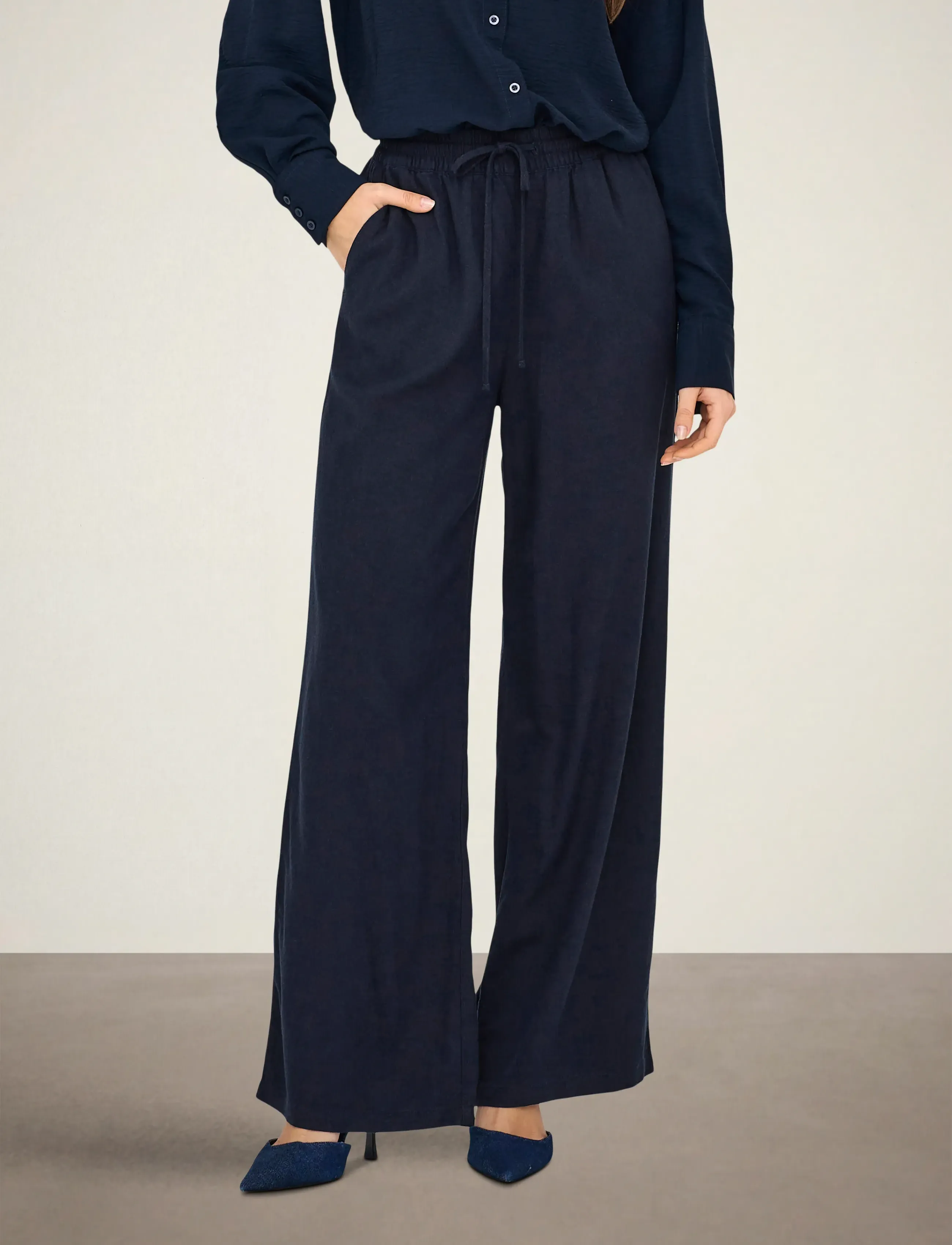 JDY JDYSAY HW LINEN WIDE PANT WVN NOOS - Hosen - SKY CAPTAIN / navy